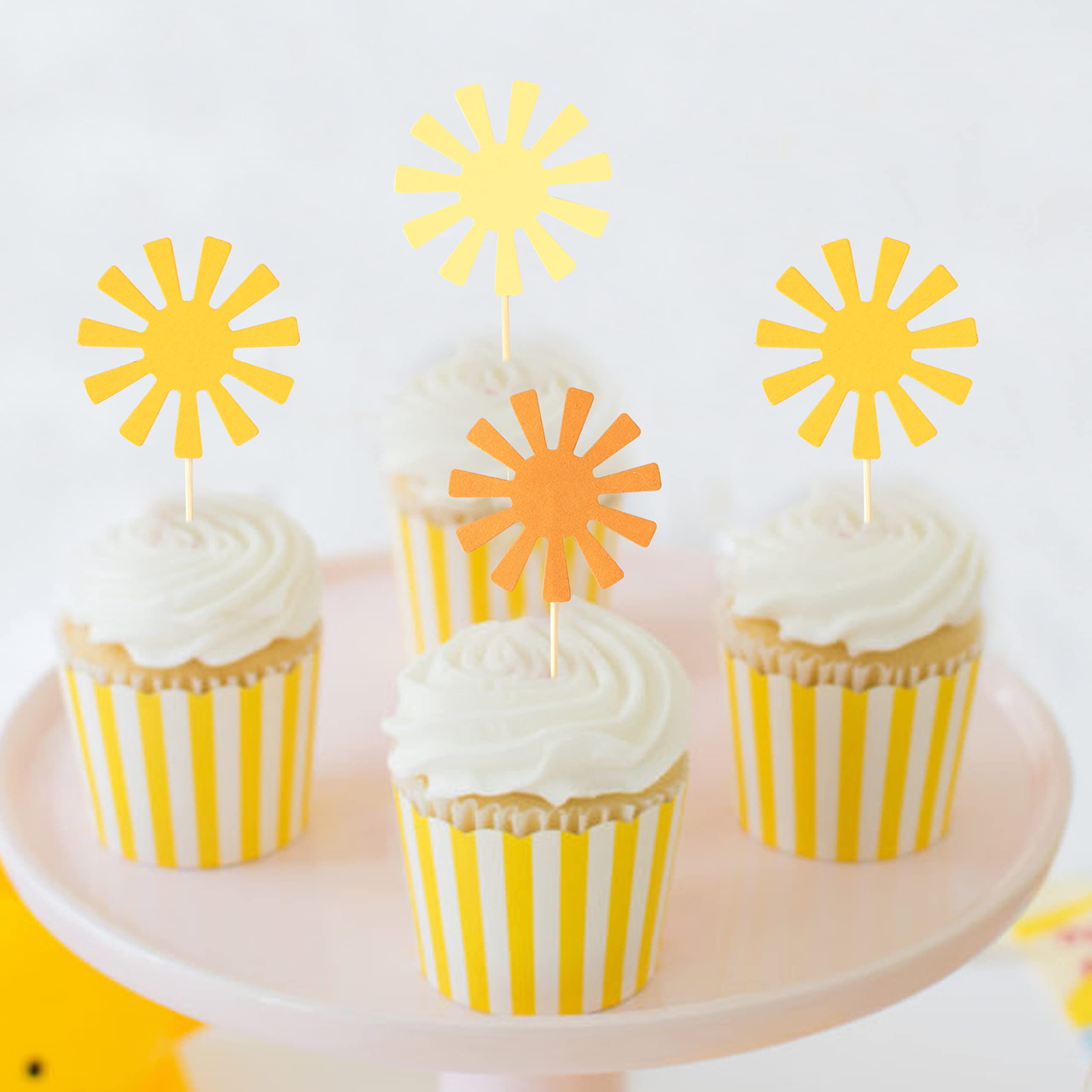 Boho Sunshine Cupcake Toppers - Sun-Themed Birthday Decor, Neutral Sun Cake Toppers, You Are My Sunshine Party Supplies (12 Count) - View #9