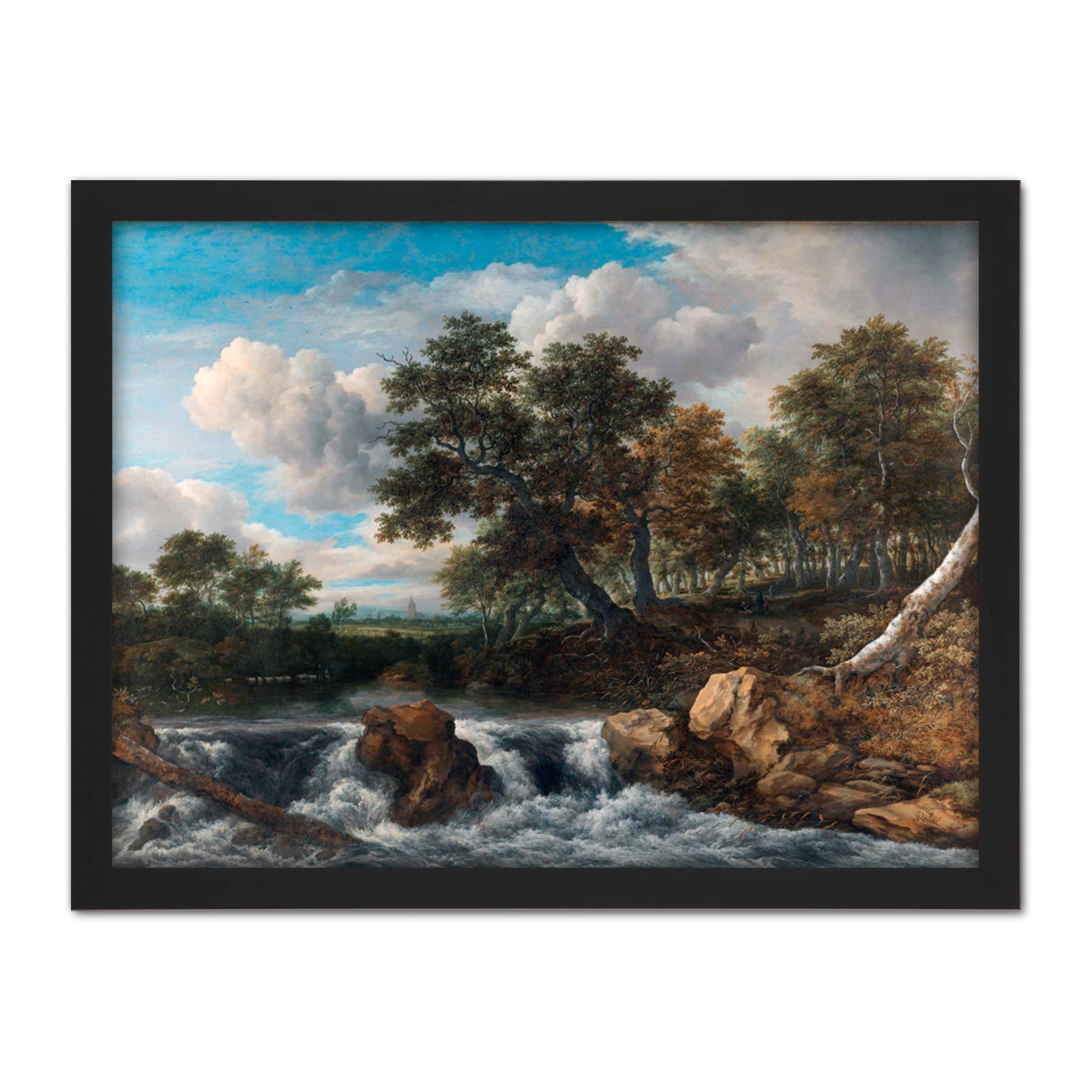 Artery8 Van Ruisdael Landscape Waterfall River Painting Artwork Framed Wall Art Print 18X24 Inch