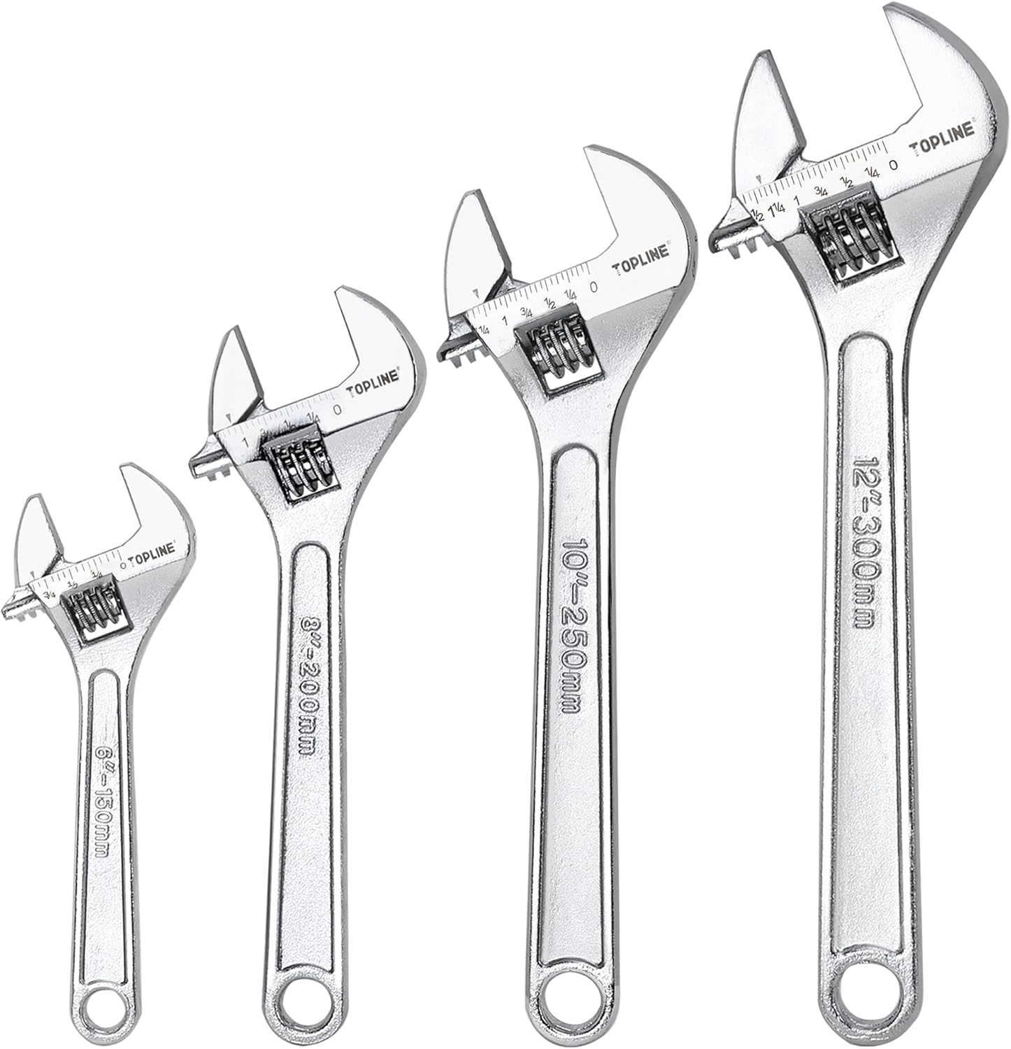 TOPLINE 4piece Adjustable Wrench Set, Polished Wrench Set with Double