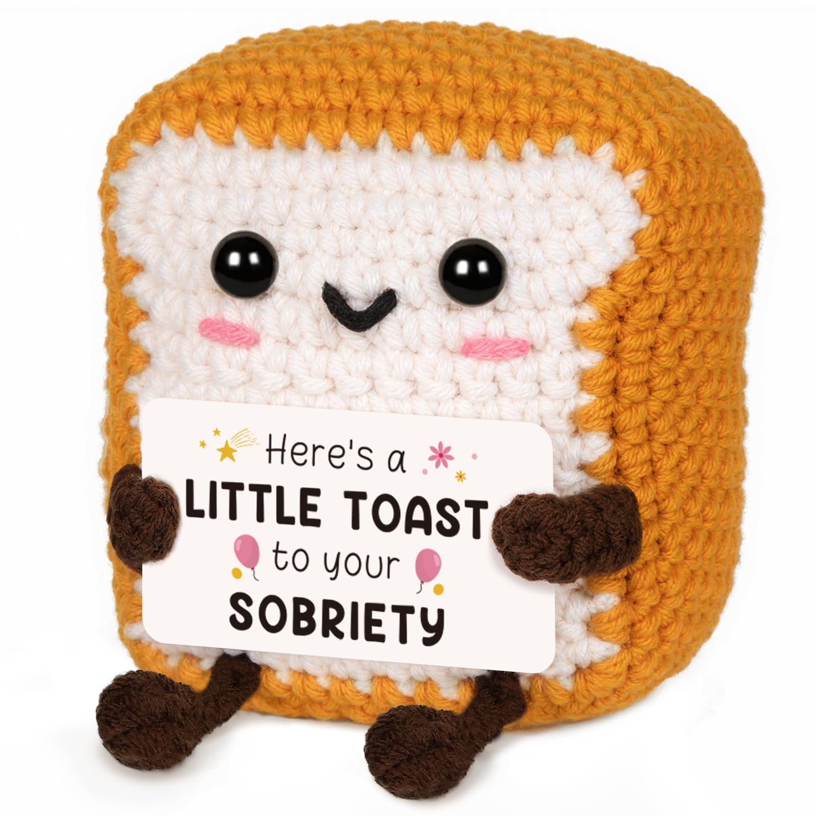 Glydein A Little Toast to Your Sobriety, Mini Handmade Crochet Toast - Sobriety Gifts for Women Men, 1 Year 2 Year Sober Gifts, Funny Anniversary Sober Celebration, Recovery, Proud of You Present — image 1