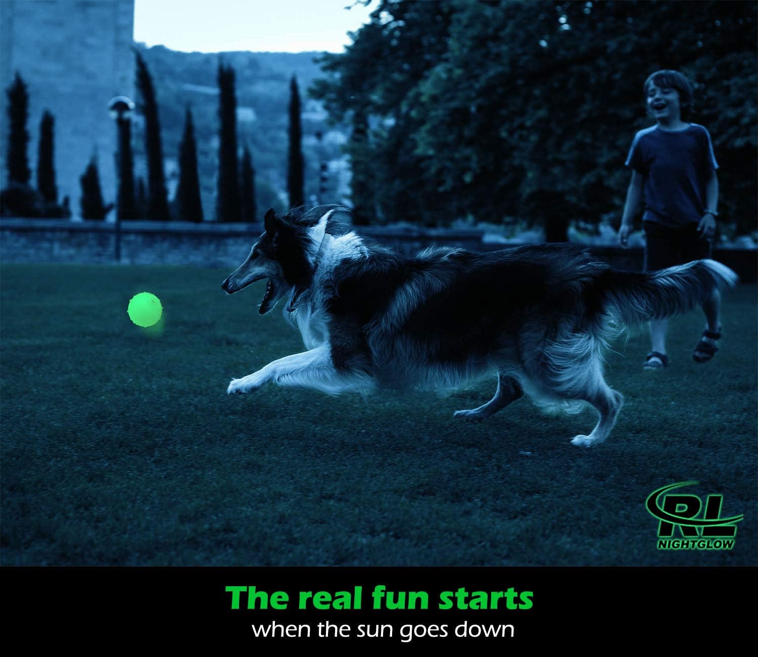 R&L Glow in The Dark Balls for Dog, Light Up Dog Fetch Toy Balls for Large and Small Dogs, Come with a 21 LED UV Flashlight for The Best Glowing Effect at The Night 2 Pack - 2.5 inch