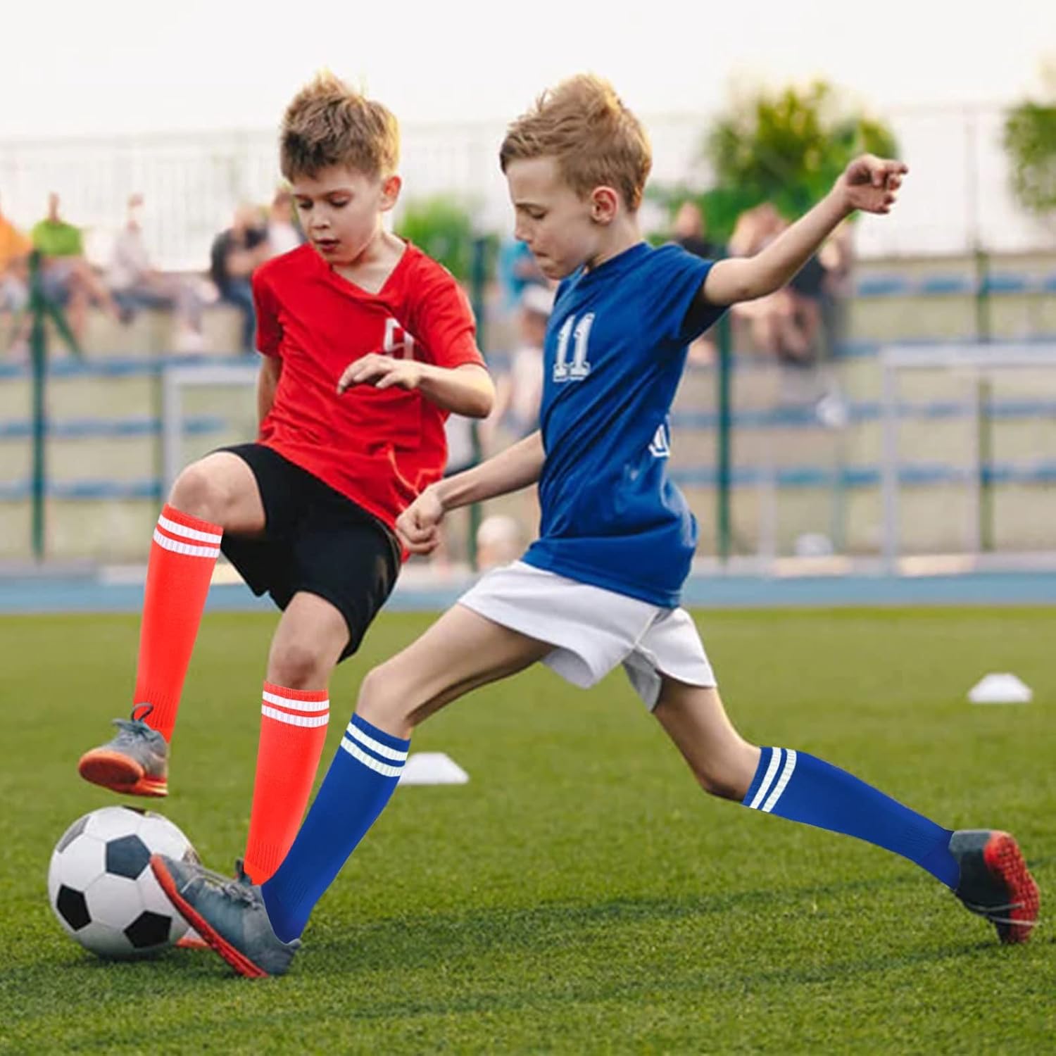 Ultrafun 6 Pairs Kids Youth Soccer Socks Solid Striped Knee High Tube Football Sports Socks for Boys Girls 6-12 Years Old - Image 2