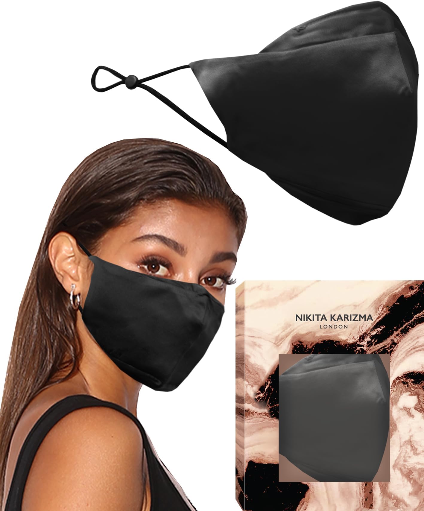 - KARIZMA 90210 Silk Face Mask (Black). Luxury Fashion Mask, 19 Momme Mulberry Silk, Designer Washable Fabric, Reusable Facemask 6A Grade Fabric