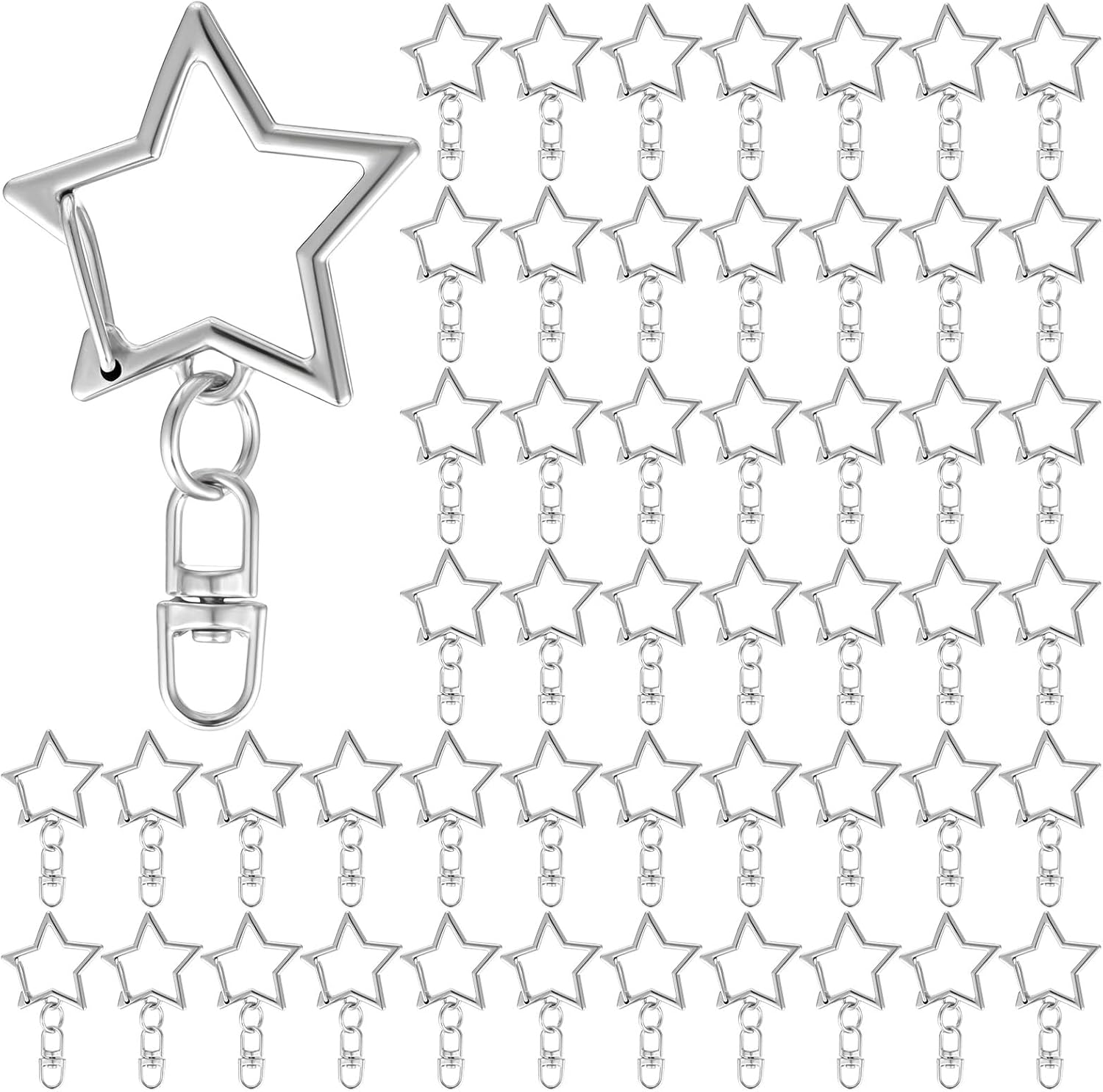 50 Pcs Star Lobster Claw Clasp with Chain Hanging Buckle and Open Jump Ring, Silver Star Shaped Spring Snap Keychain for Jewelry Making Keychains DIY Crafts