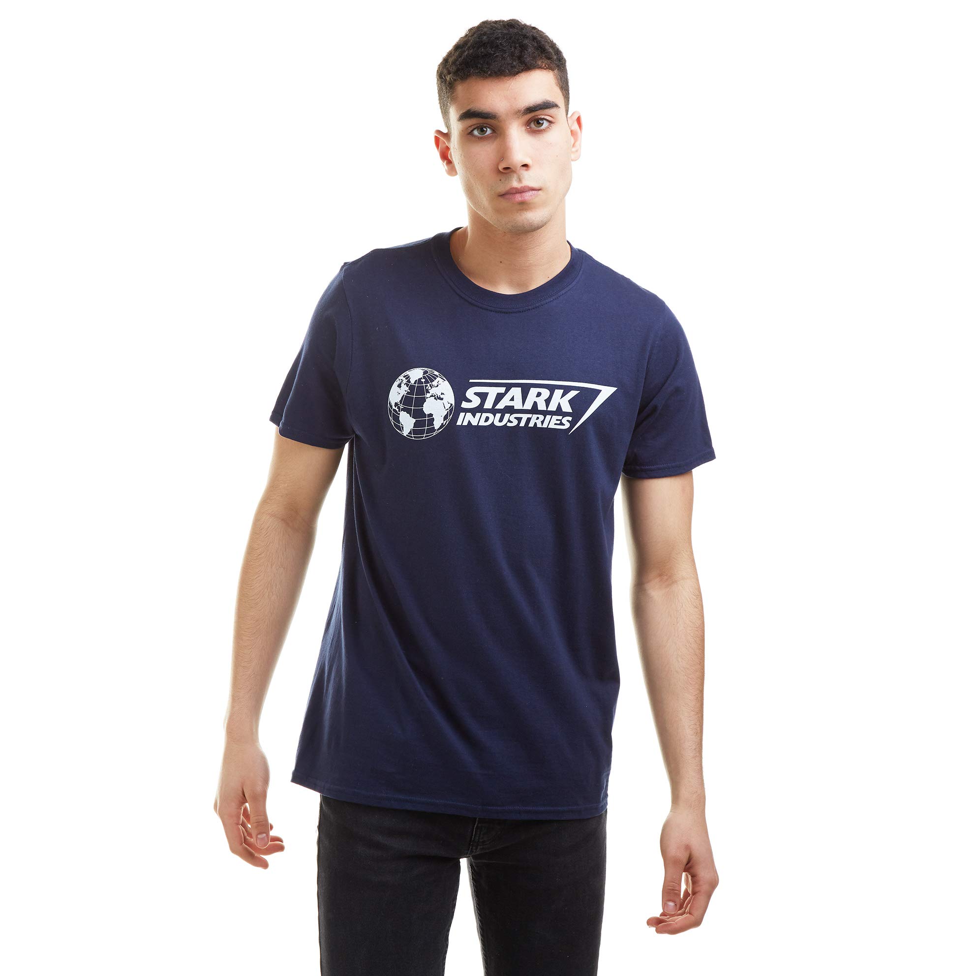 Marvel Men's Stark Logo T Shirt, Navy Blue, L UK