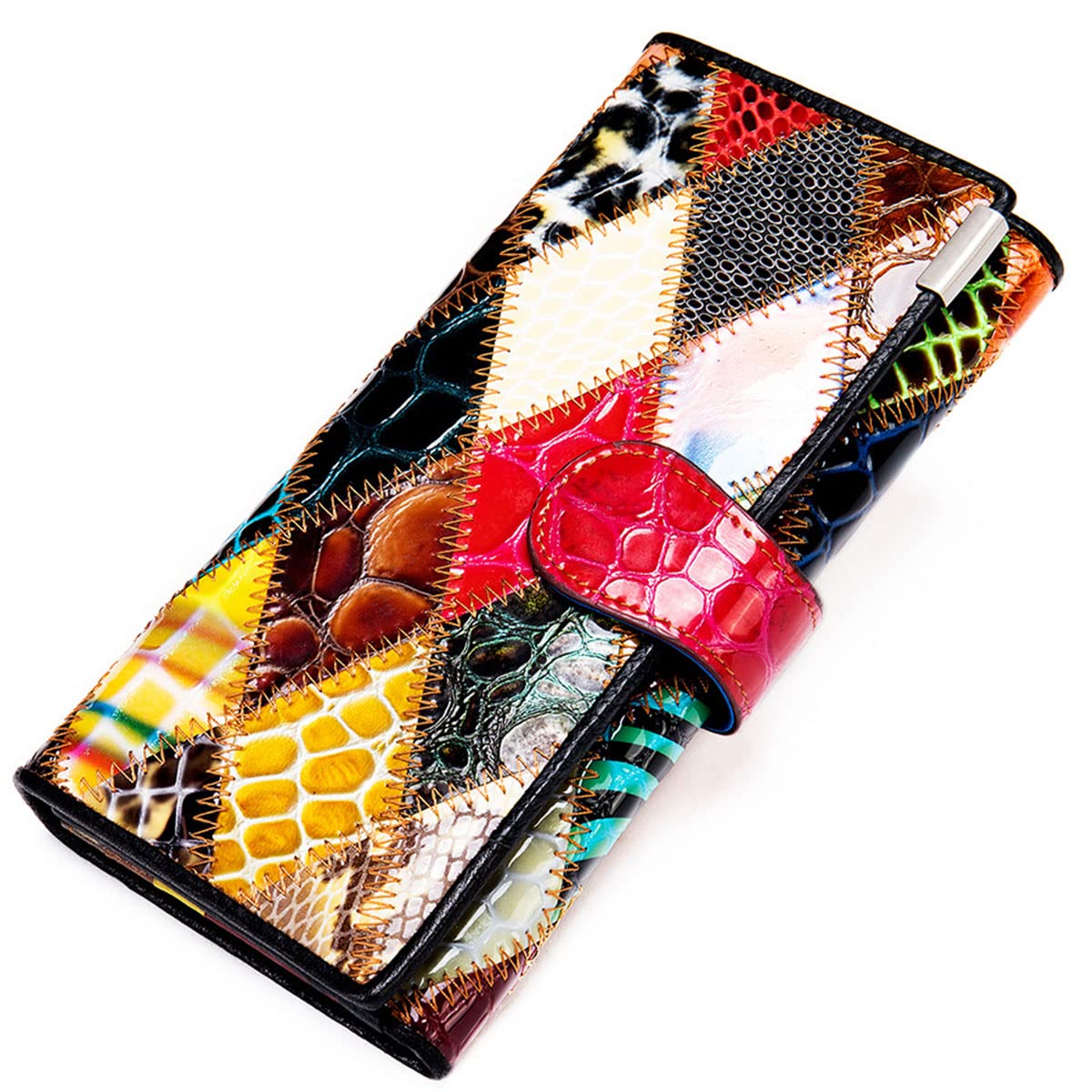 Vrouwen Patchwork Lederen Portemonnee Fancy Kleurrijke Grote Capaciteit Telefoon Clutch Creditcardhouder Kiss Lock Portemonnee, Octrooi - Diamant, L, Klassiek Vrouwen Patchwork Lederen Portemonnee Fancy Kleurrijke Grote Capaciteit Telefoon Clutch Creditcardhouder Kiss Lock Portemonnee, Octrooi - Diamant, L, Klassiek