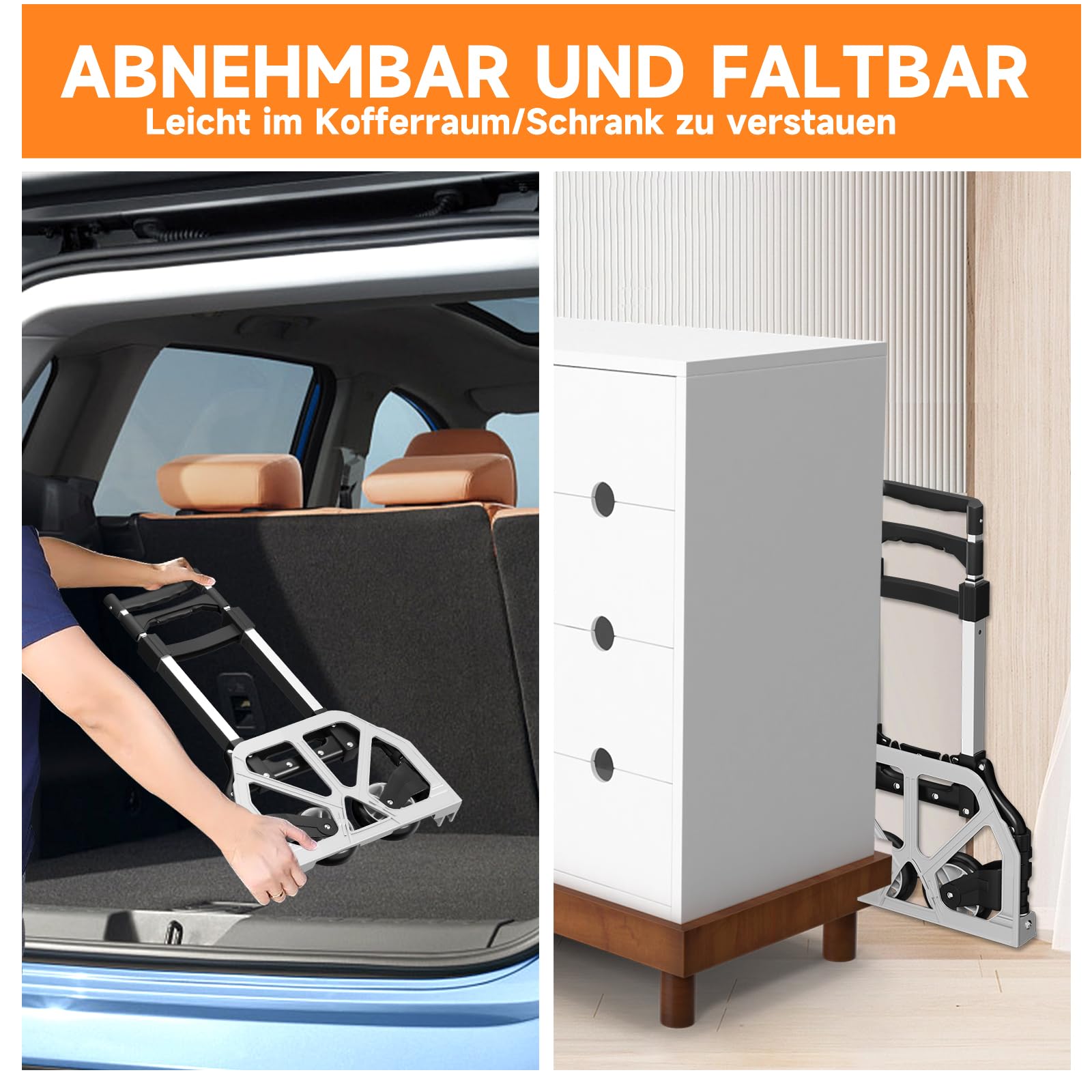 Homelux Sackkarre Klappbar bis 75 kg belastbar | Aluminium Transportkarre Klappbar, Mit 2 Expanderseil & Höhenverstellbarer Griff