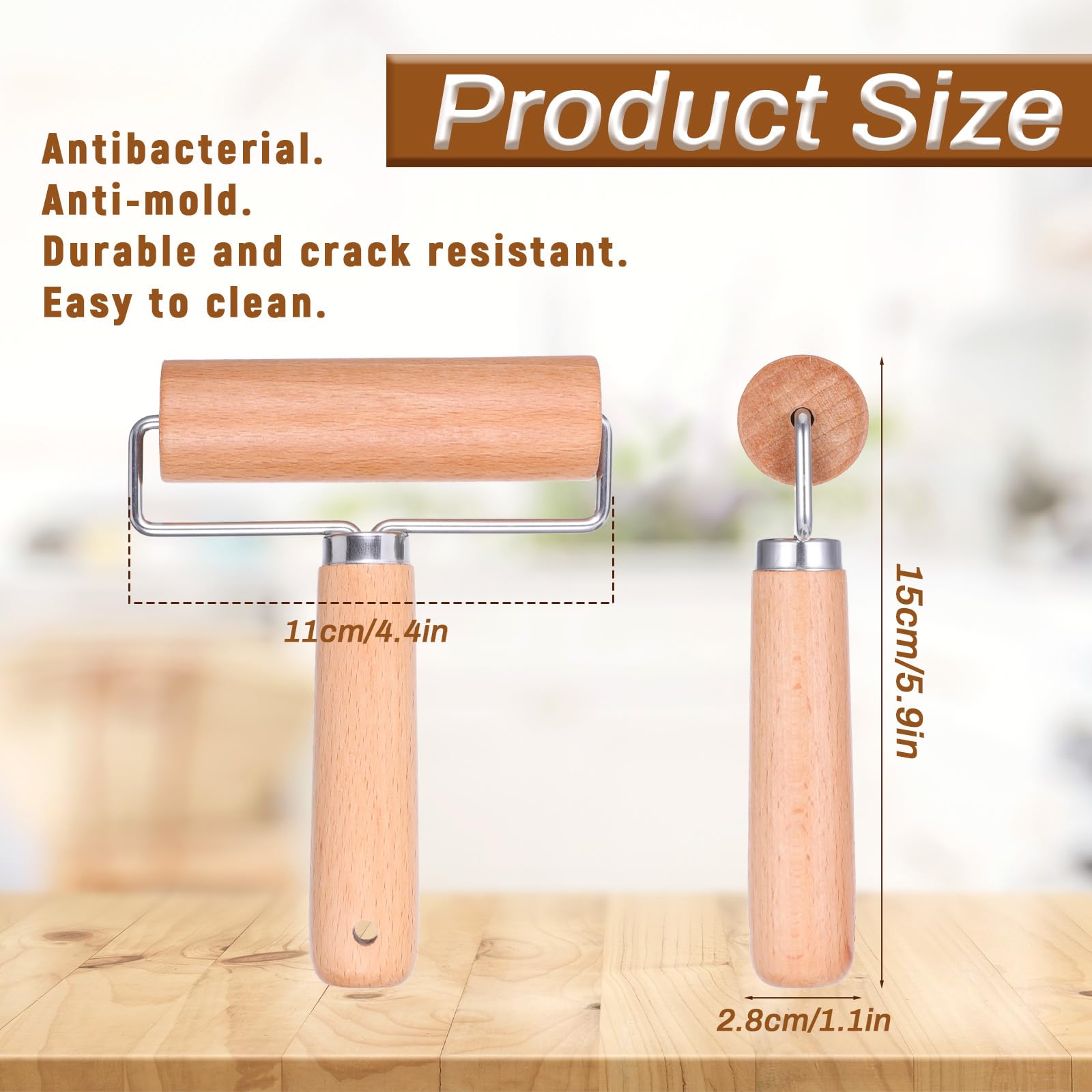 Small Rolling Pin 11cm/4.4 inch Wooden Rolling Pins For Baking Wooden Dough Roller Not Easy to Break Non-Stick Pizza Roller Pastry Rollers Essential Kitchen Utensils for Home Kitchen Baking Cooking