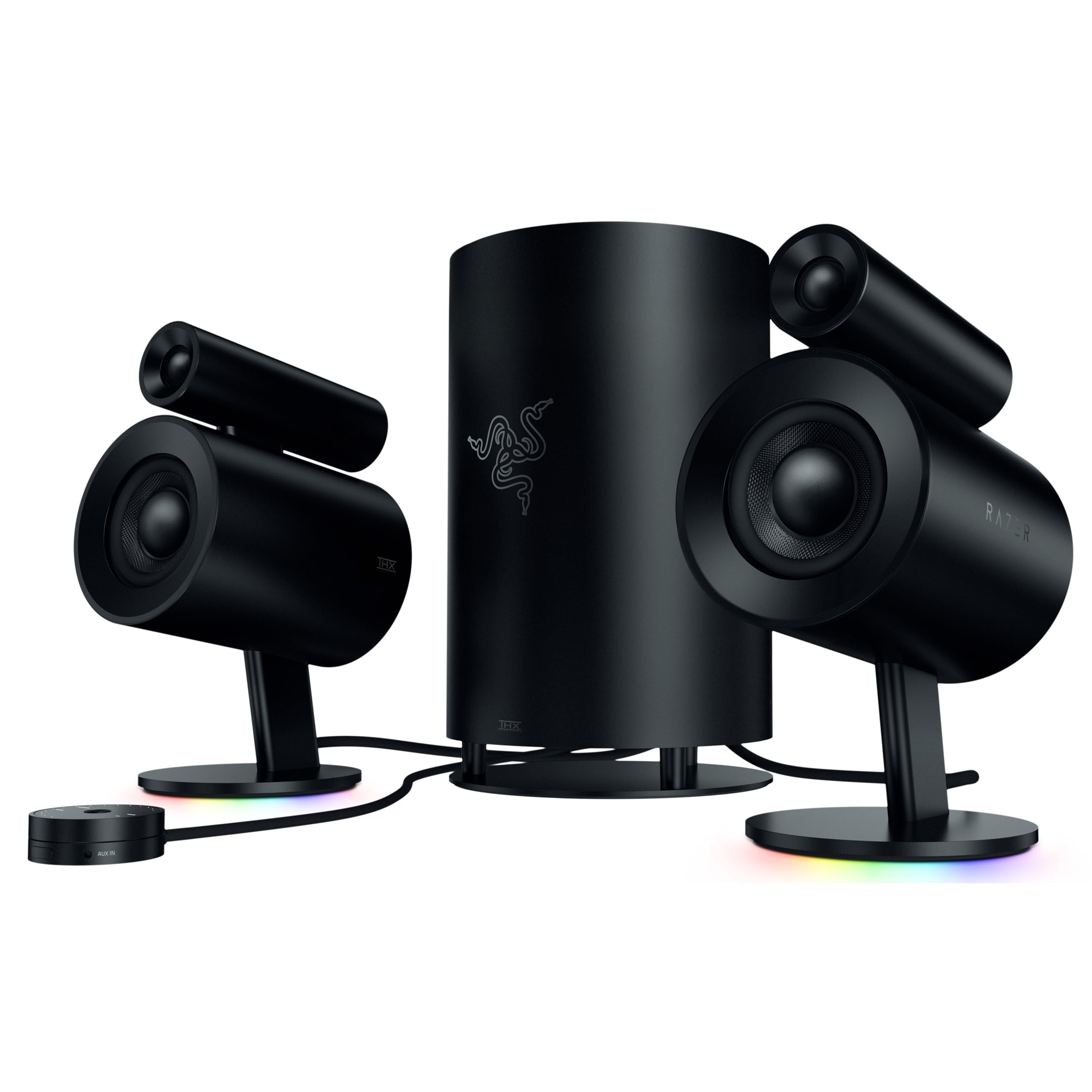 Razer Nommo Pro - 2.1 Virtual Surround Premium Gaming und Heimkino Lautsprecher System mit THX-Zertifikat (Sound via Bluetooth, USB oder 3,5-mm Klinke, 75-mm Treiber, Subwoofer, RGB Chroma)
