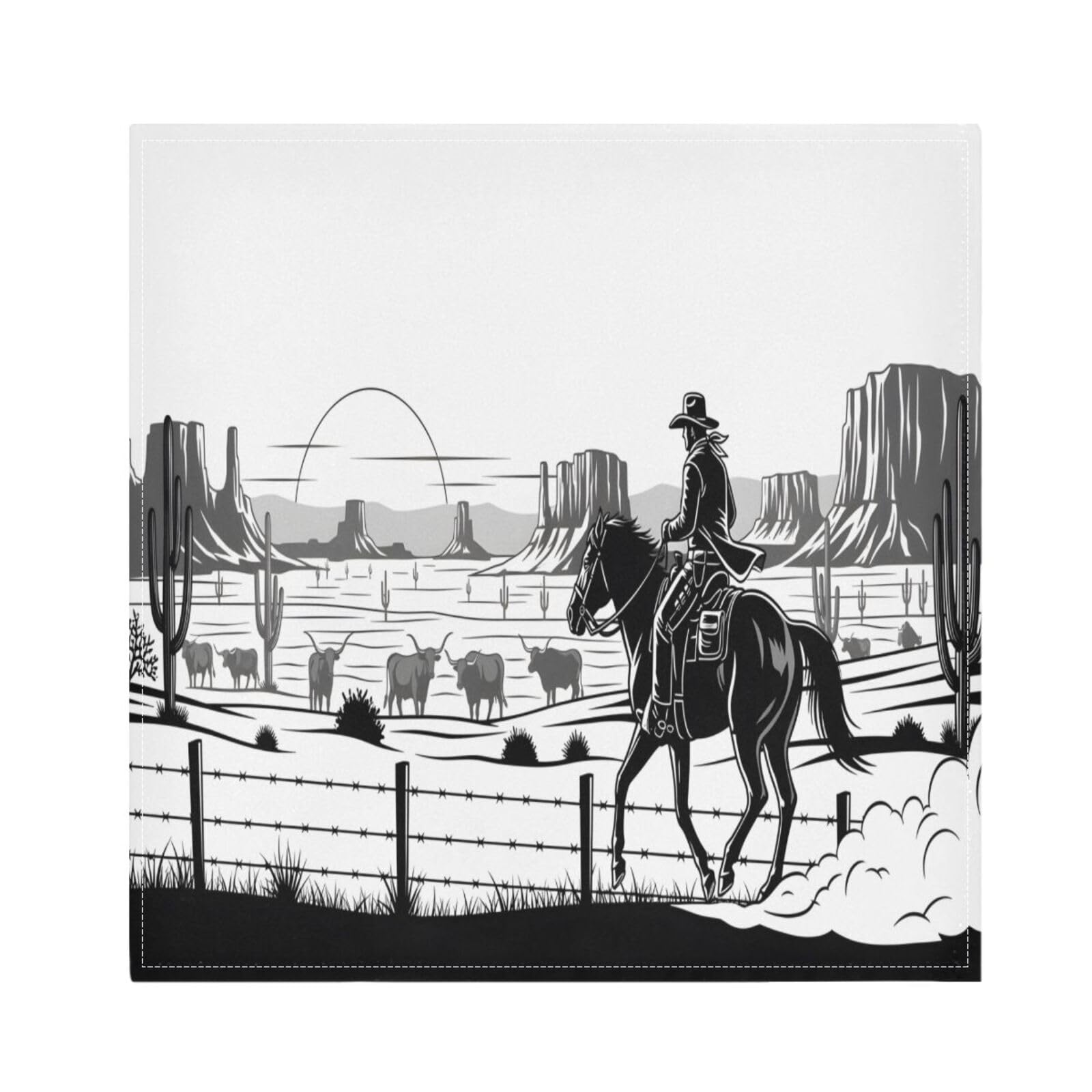 Ttgoth Cowboy Western Cloth Napkin Set of 4 Washable & Reusable Dinner Napkins for Dining Table, Banquets, Wedding, Party, 50x50 cm