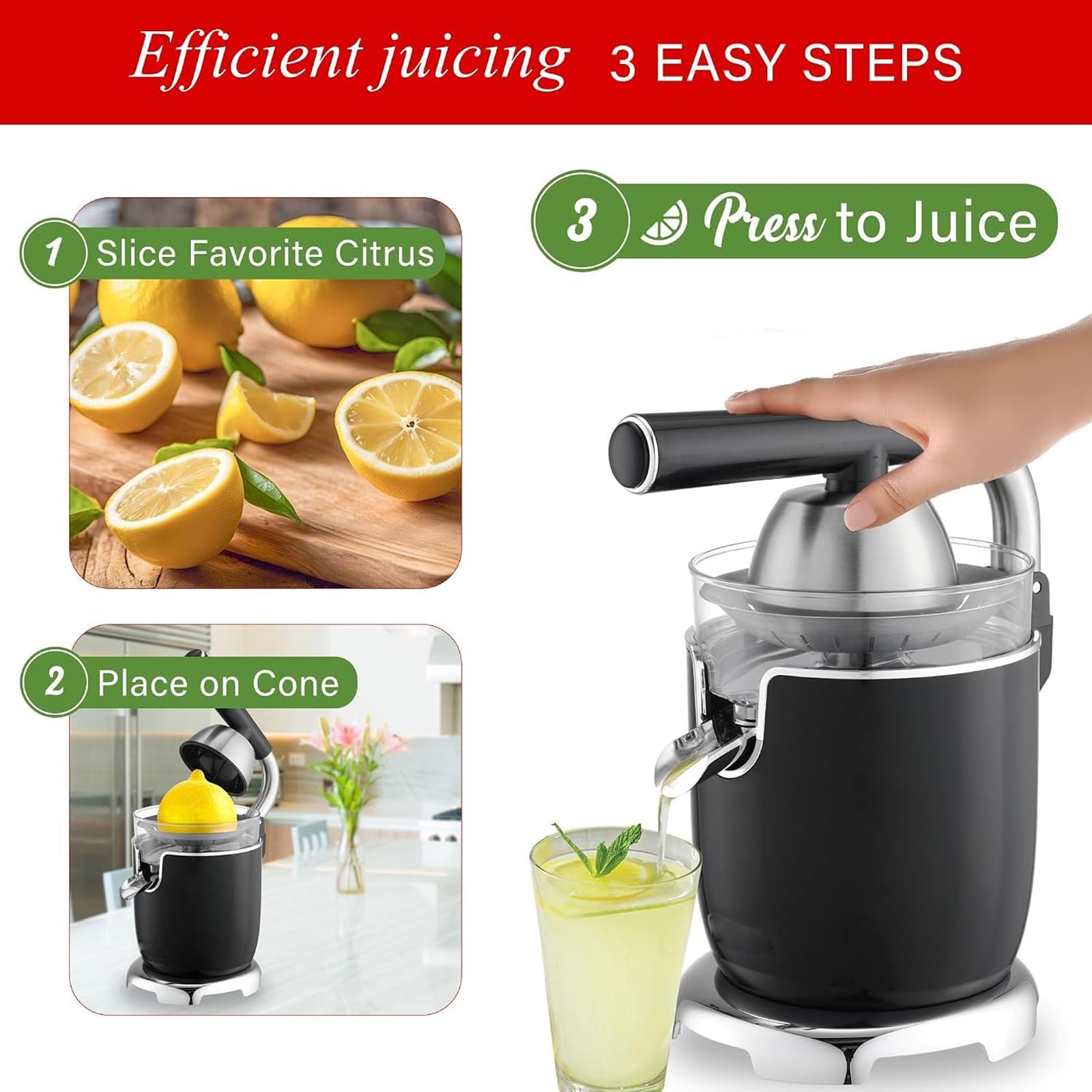 Spremiagrumi elettrico con 2 coni, spremifrutta manuale resistente, facile da pulire per bar ristorante bar commerciale domestico