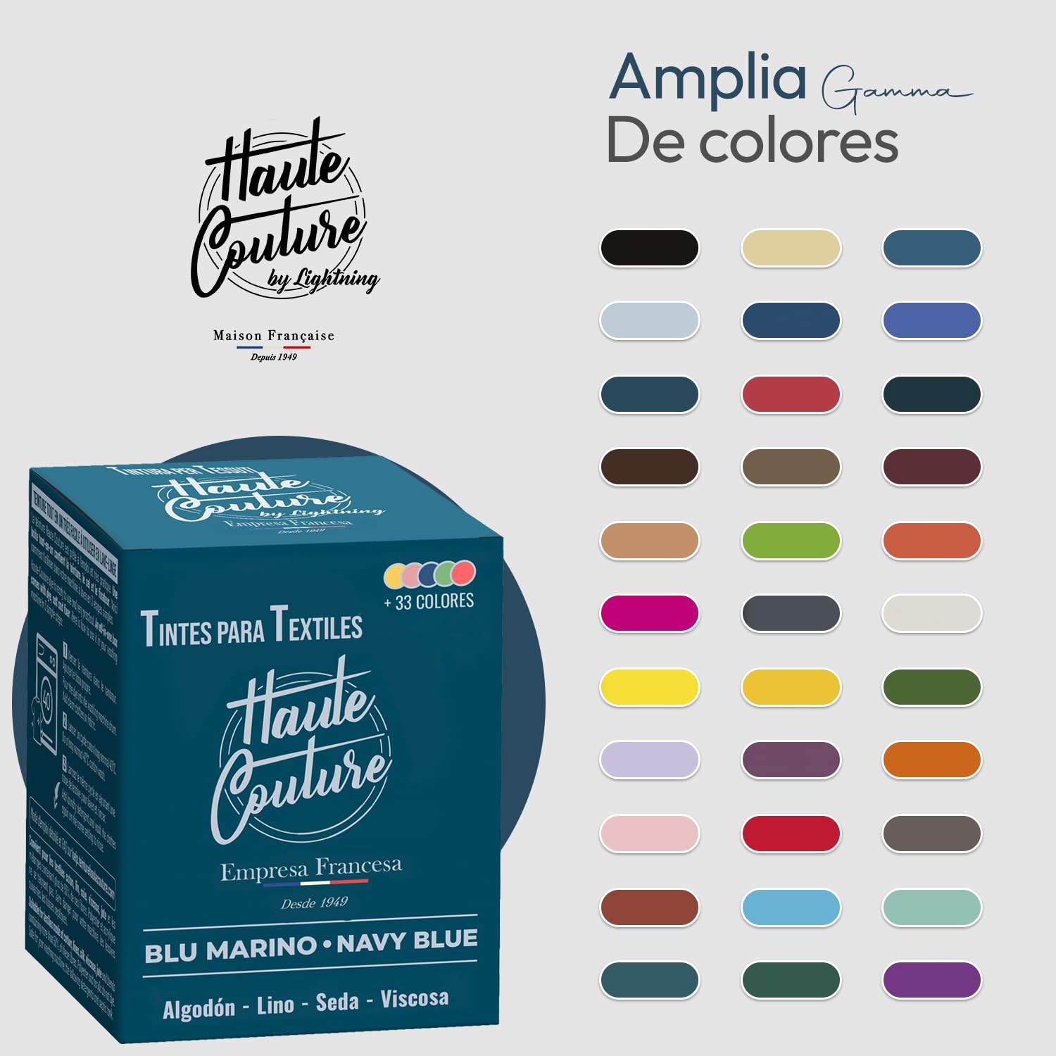 Haute Couture - Tinte para Ropa y Textil Azul - Azul Marino - 350g - Tinte Textil Todo en uno - Listo Para Teñir Ropa y Tejidos