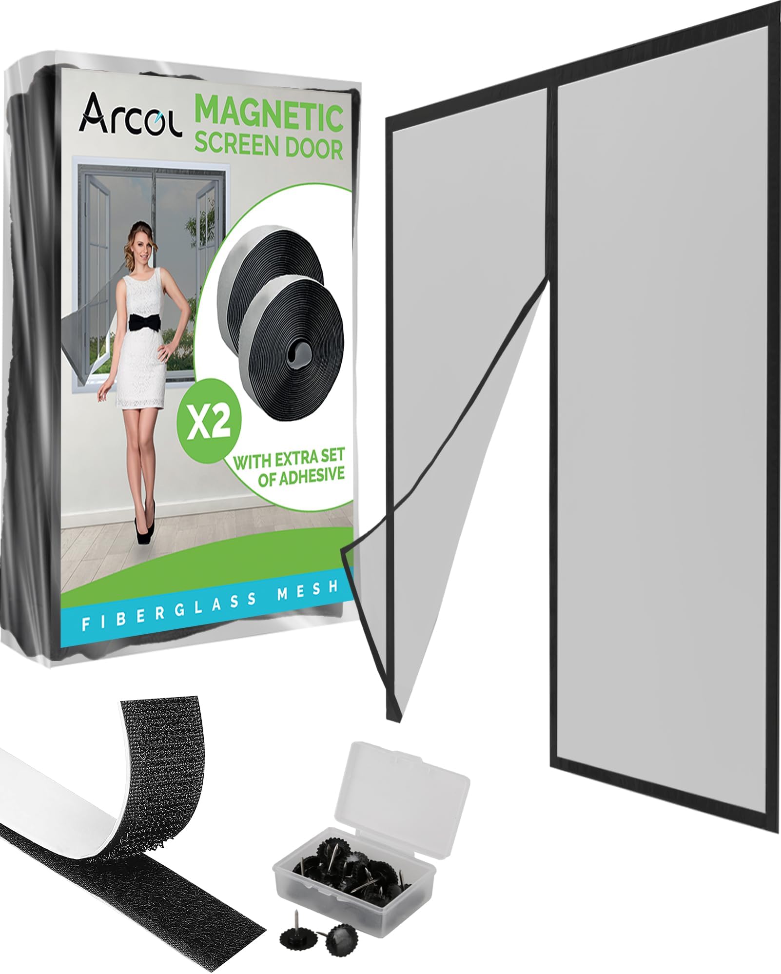 ARCOL Magnetic Mosquito Net Window 130 x 150 cm in Fibreglass – Stop Mosquitoes in 3 Min., Ultra-Fine Anti-Insect Net, Automatic Closure with Magnets and Weights, Extra-Wide Tear Tape (Black)