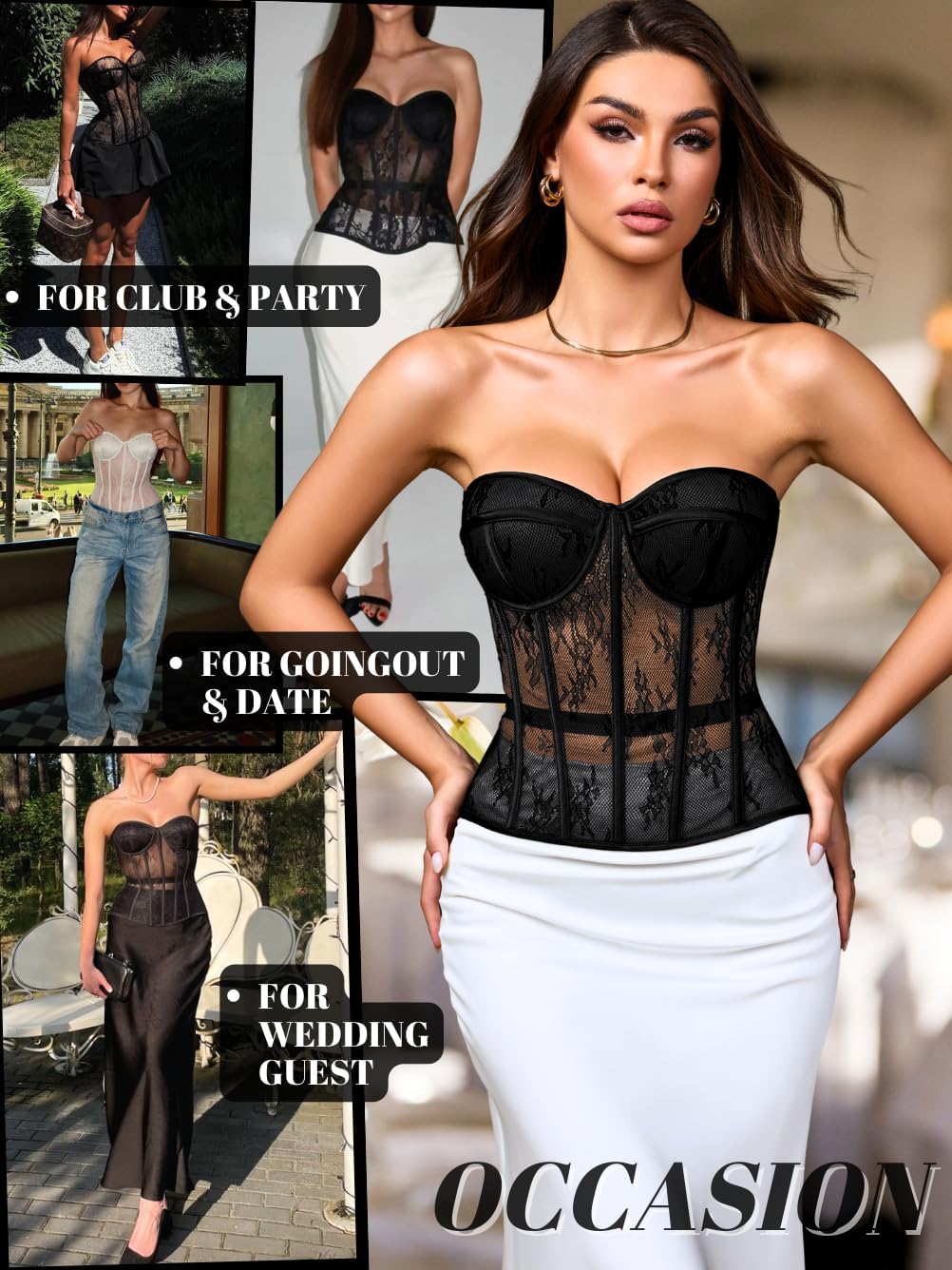 ChiaoLezhee Sexy Lace Corset, Sheer Mesh Push-Up Underwire Bustier Shapewear, Party Outfits for Women 00-18 - Image 5