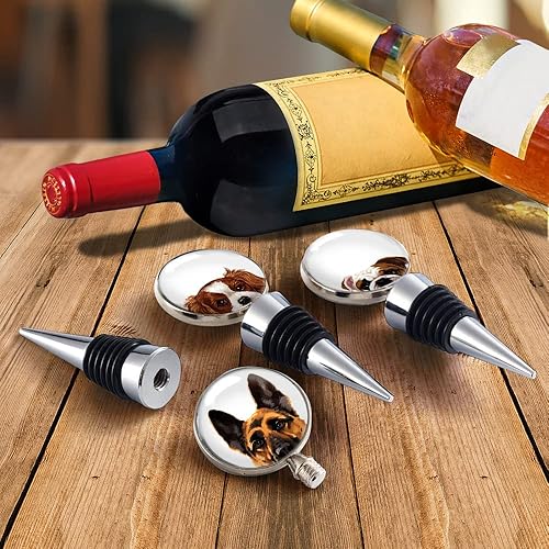 Vista 5 de WIRESTER Juego de 3 tapones decorativos de acero inoxidable para botellas de vino para bar, vacaciones, fiesta, boda, perros