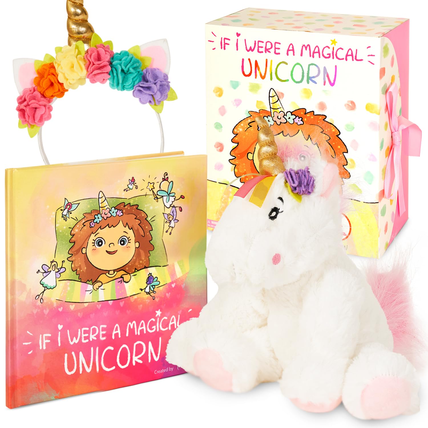 Tickle & Main Unicorn Gift Set - Includes Book, Stuffed Plush Toy, and Headband for Girls Ages 2 3 4 5 6 7 Years - If I were A Magical Unicorn - Great for Birthday, Imaginative Play