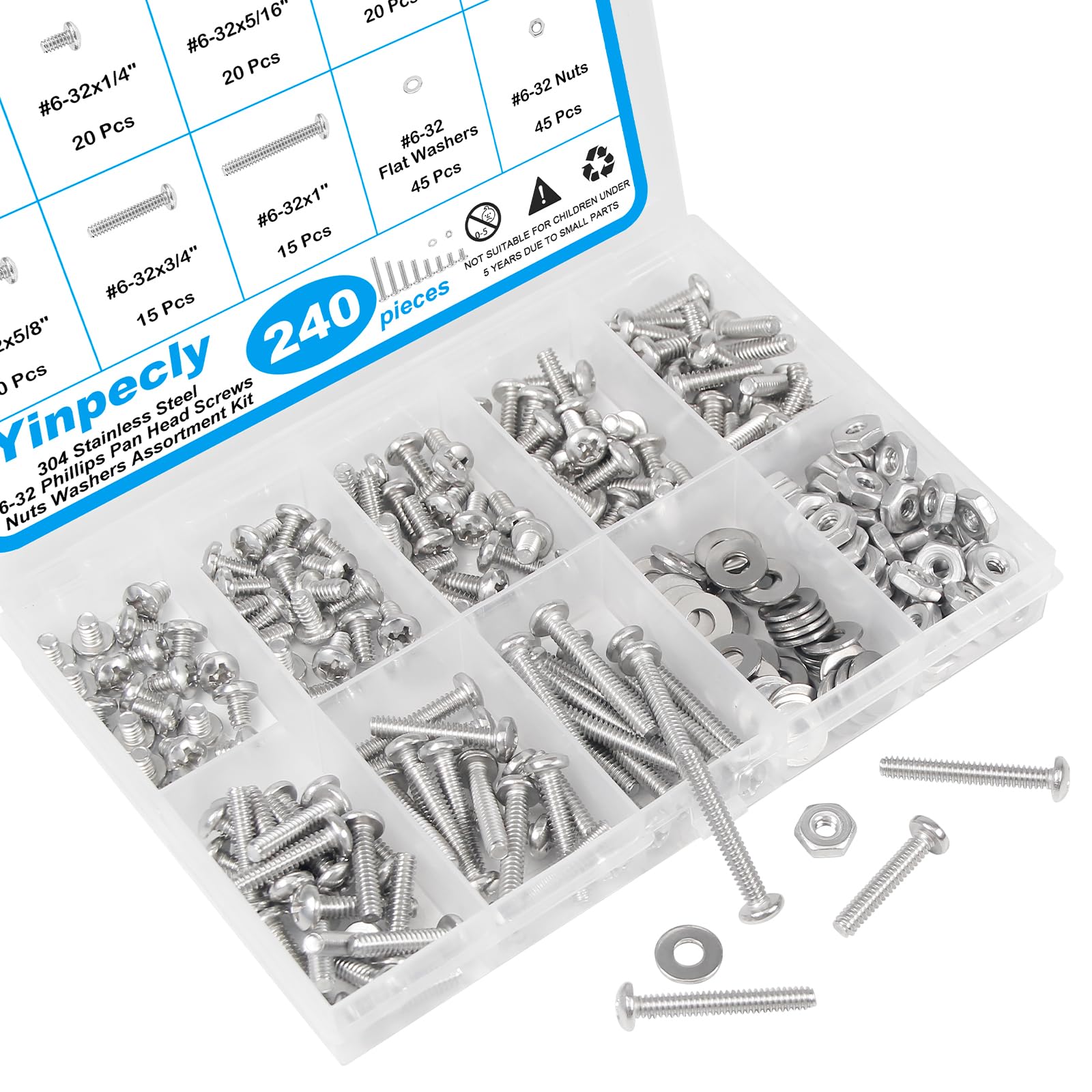 240pcs #6-32 Machine Screws Nuts Washers Kit -6 240pcs #6-32 Machine Screws Nuts Washers Kit -6