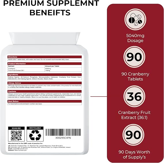 Cranberry Tablets for Urinary Infections 5040mg – 90 High Strength Cranberry Extract Tablets | UTI Supplement for Women & Men | Urinary Tract Health Support | Vegan, Non-GMO