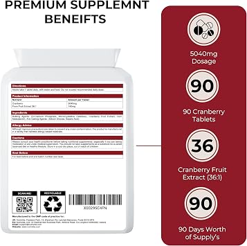 Cranberry Tablets for Urinary Infections 5040mg – 90 High Strength Cranberry Extract Tablets | UTI Supplement for Women & Men | Urinary Tract Health Support | Vegan, Non-GMO