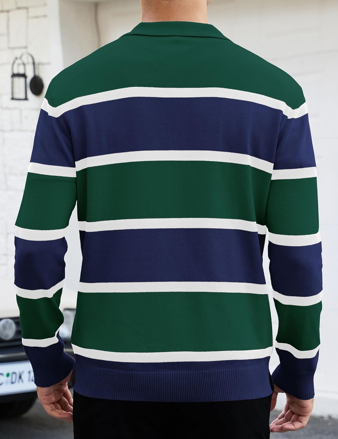 EDITCOZY Men Casual Polo Shirts Vintage Striped Golf Shirts Knit Rugby Shirt Lightweight Polo Sweater - Image 5