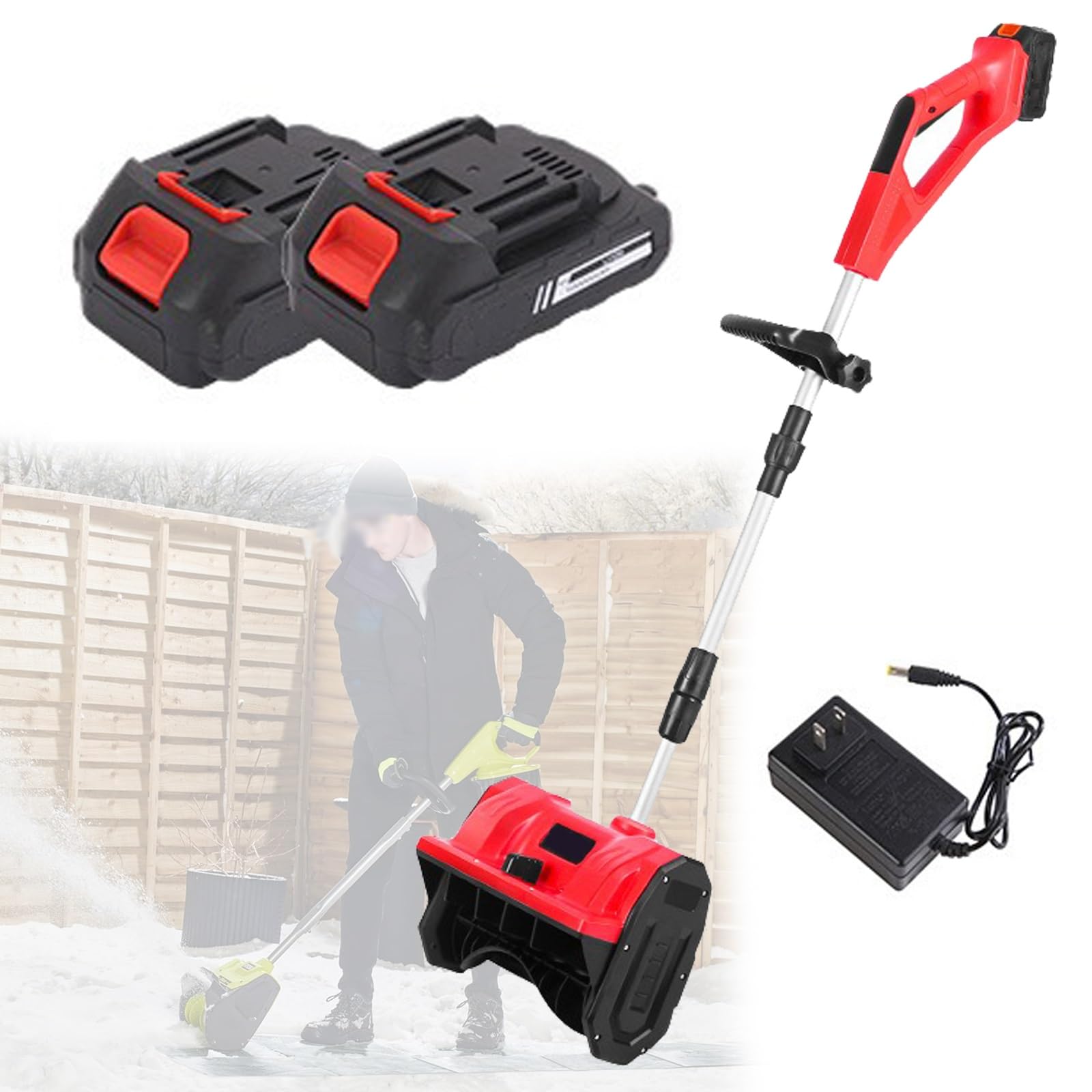 Pala da neve senza fili, direzione regolabile, asta telescopica, senza fili, a batteria, spazzaneve per strade scolastiche e vialetti