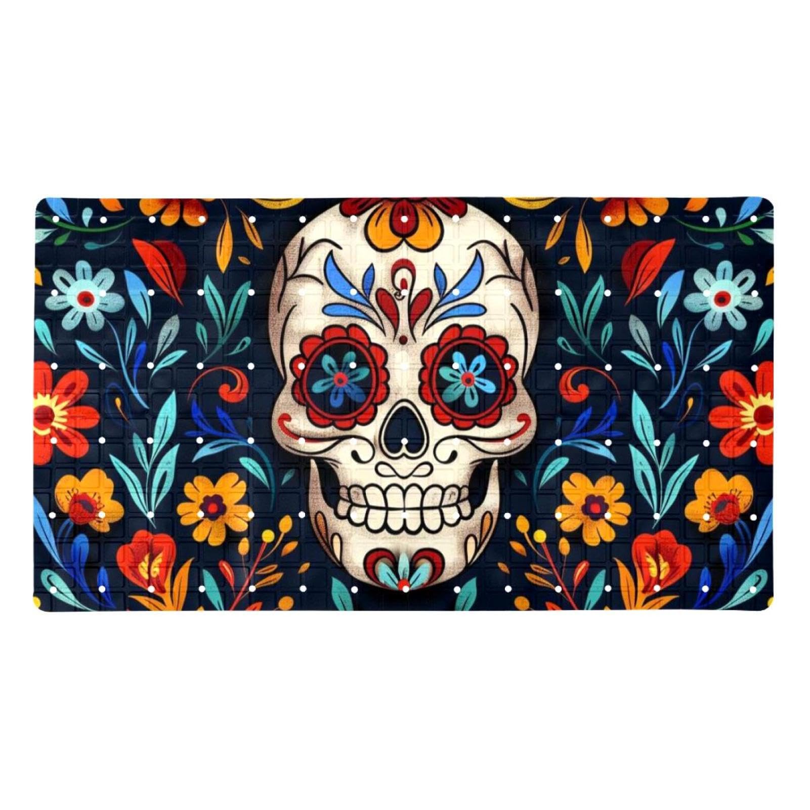Tapete de baño de calavera de azúcar extralargo de secado rápido