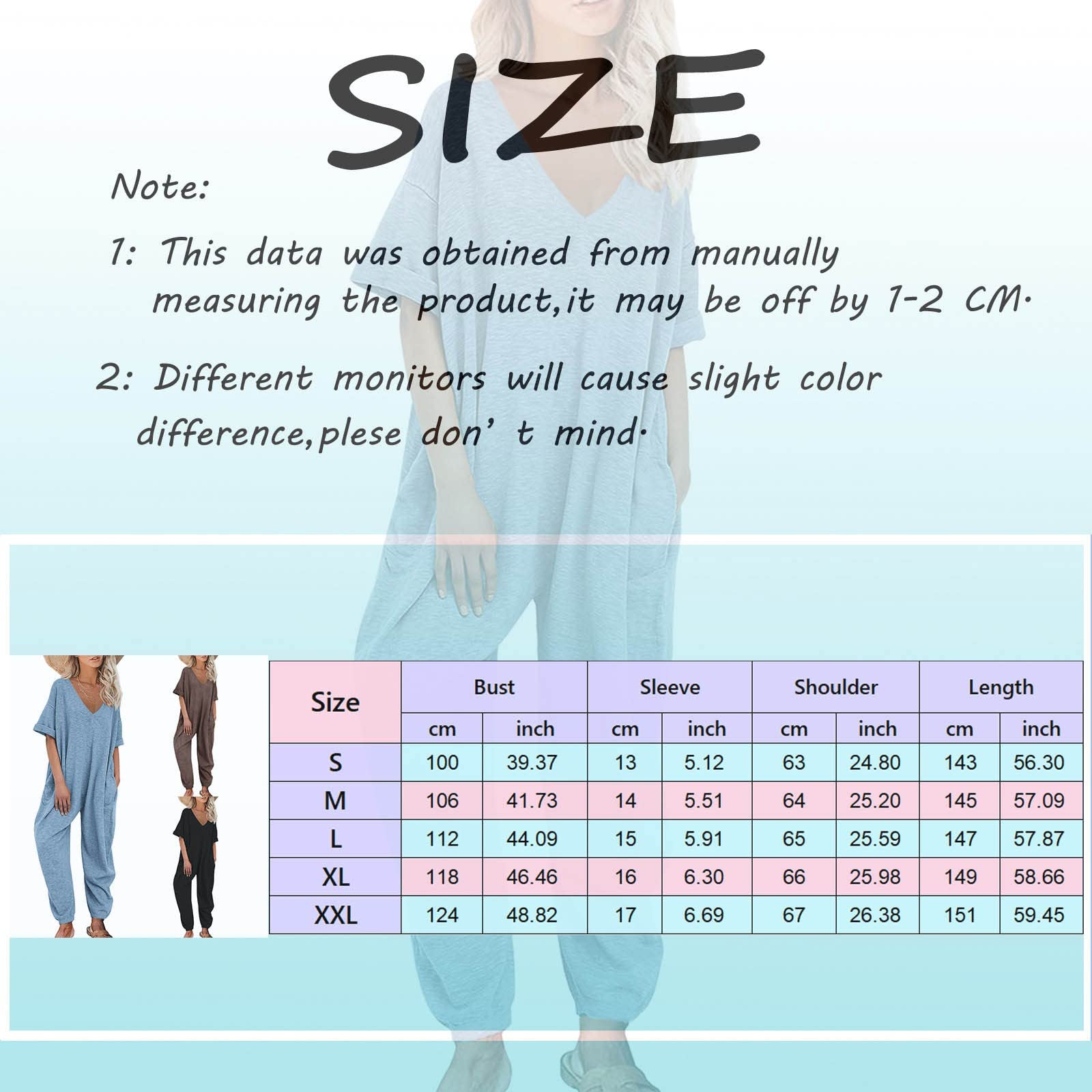 IQYU Salopette da donna, pantaloni da lavoro, estivi, in cotone, sottile, estivi, con scollo a V, con tasche, tuta sportiva