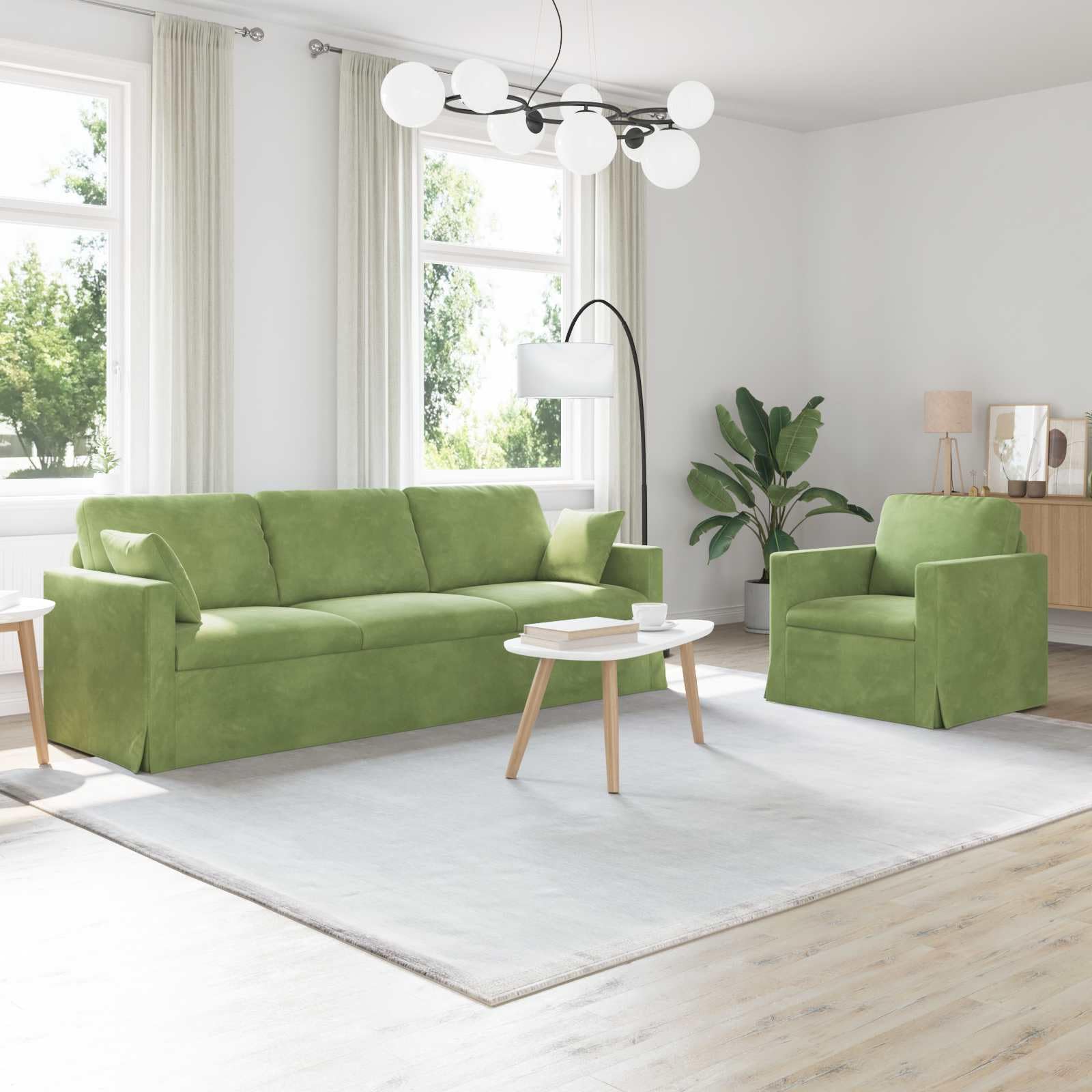 Sofa zestaw 2-częściowy jasnozielony aksamit 228 x 78 x 80 cm z czarną ramą do salonu i pokoju gościnnego, modułowa kanapa z nogami, wygodne dopasowanie i stylowe wzornictwo