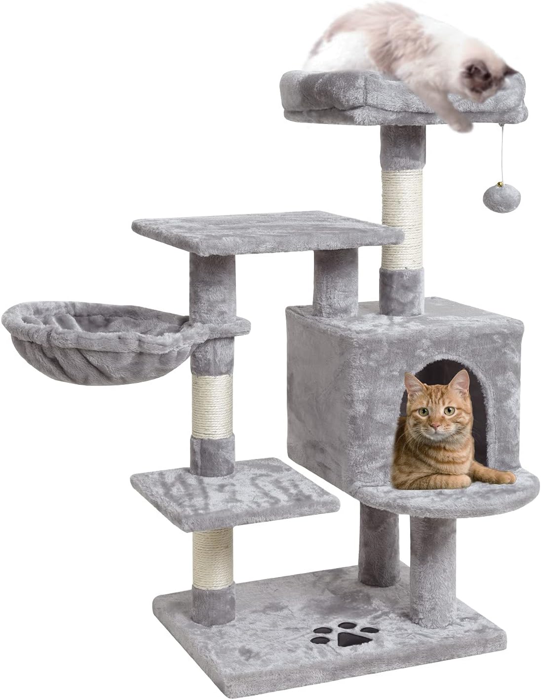 SYANDLVY Cat Tree for Indoor Cats, Modern Cat Tower, Cats Condo with Scratching Post for Kittens, Climbing Stand with Basket & Hanging…