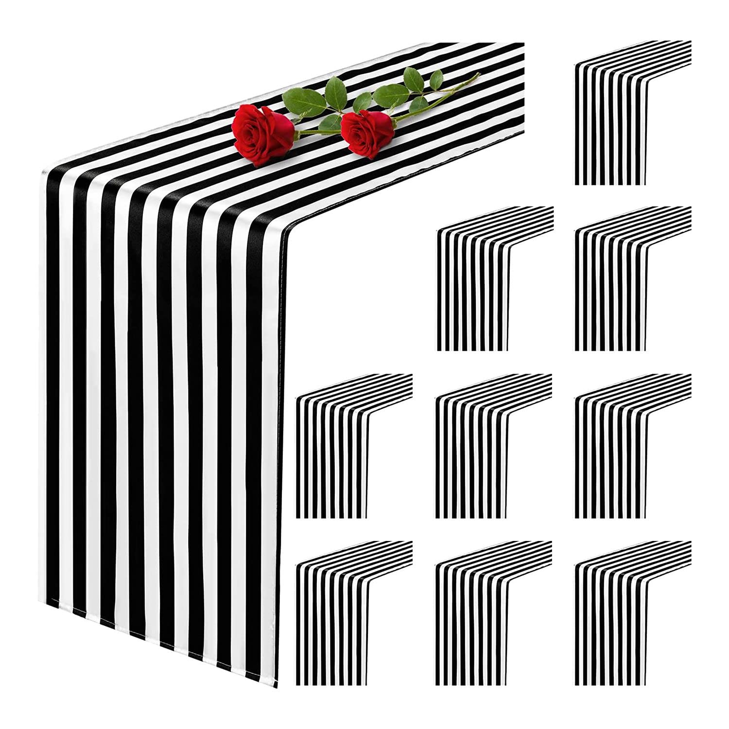 Chemin de table polyester rayé noir et blanc lot de 10 pour banquet