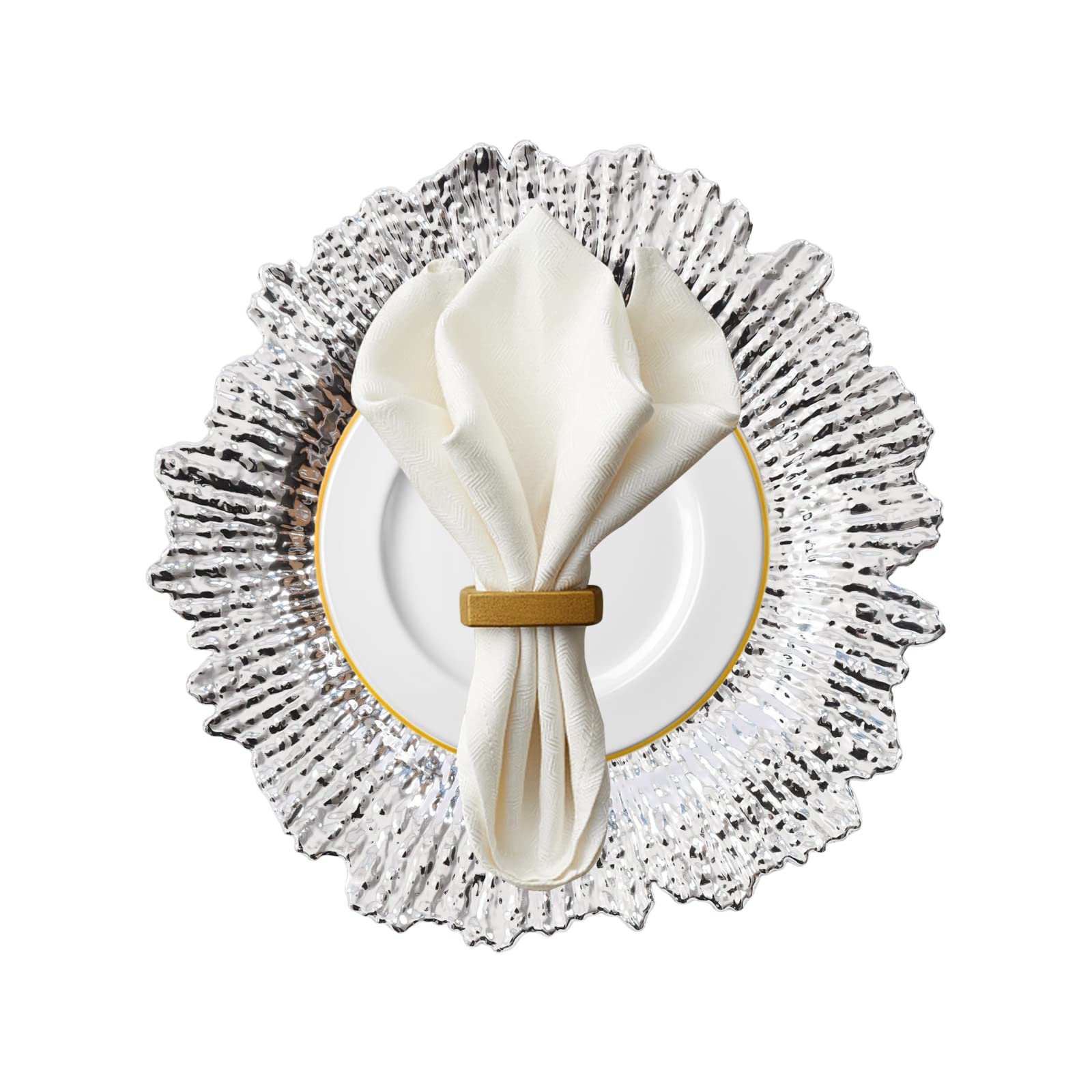 ZBXGJKSY 24 Silver Charger Plates, 12.6 Inch Round Plastic Reef Plate Chargers for Dinner for Dinner Plates Suitable for Weddings, Parties, Celebrations and Elegant Decorative Placemats