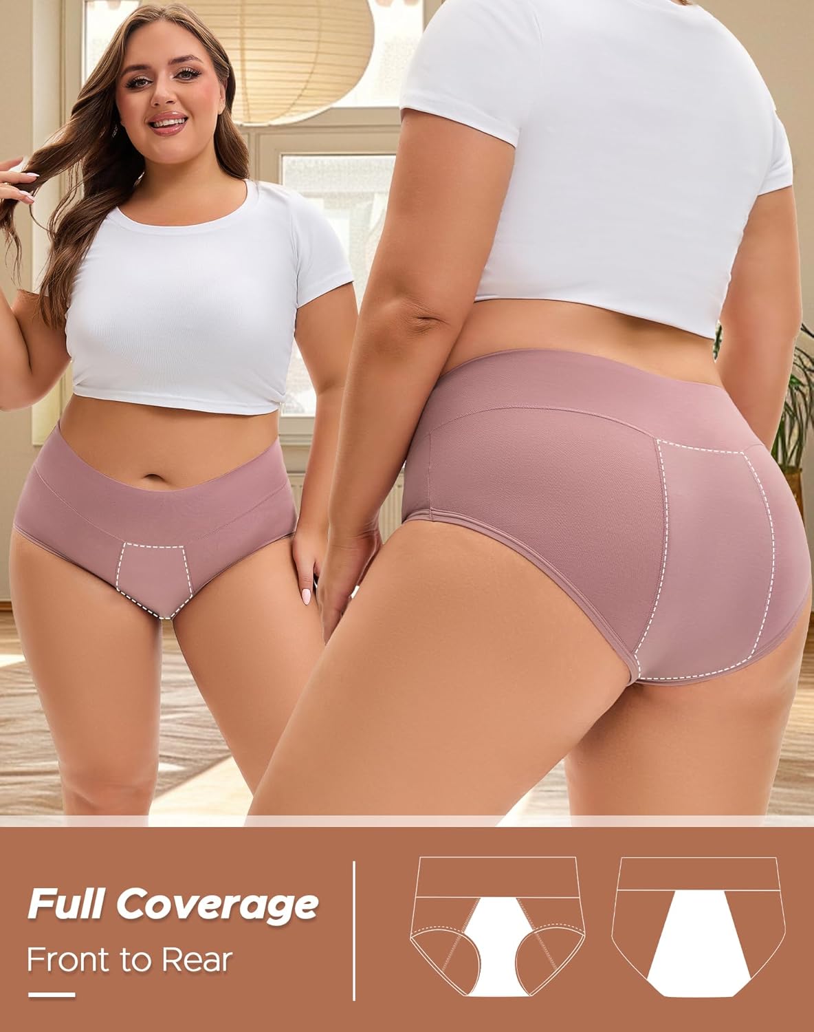 INNERSY Period Underwear for Women Plus Size Heavy Flow Leak-proof Menstrual High Waisted Absorbent Panties 3-Pack - Image 9