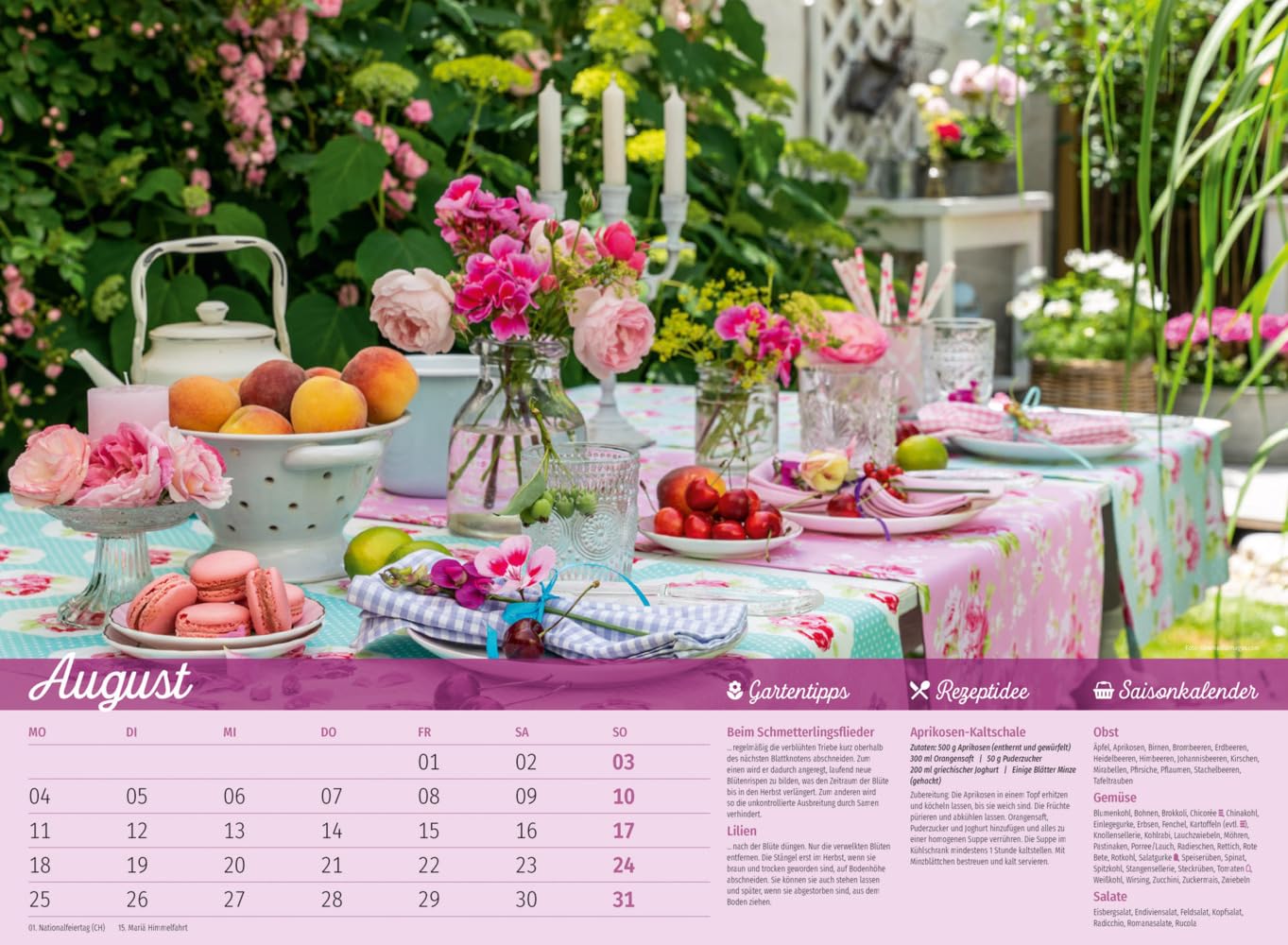 Landliebe Kalender 2025, Wandkalender im Querformat (45x33 cm) - Gartenkalender / Landleben mit Tipps zu Garten und Küche sowie Saisonkalender