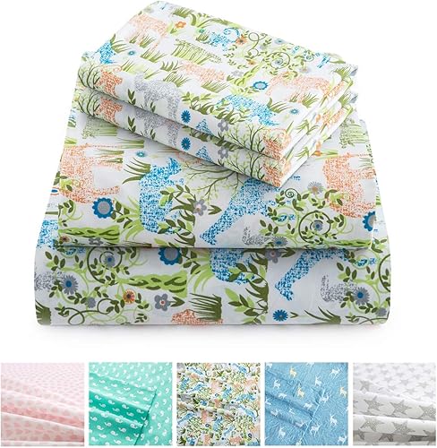Vonty Sábanas infantiles tamaño individual XL con diseño de jirafa y elefante de la selva para niños y niñas, juego de ropa de cama de microfibra