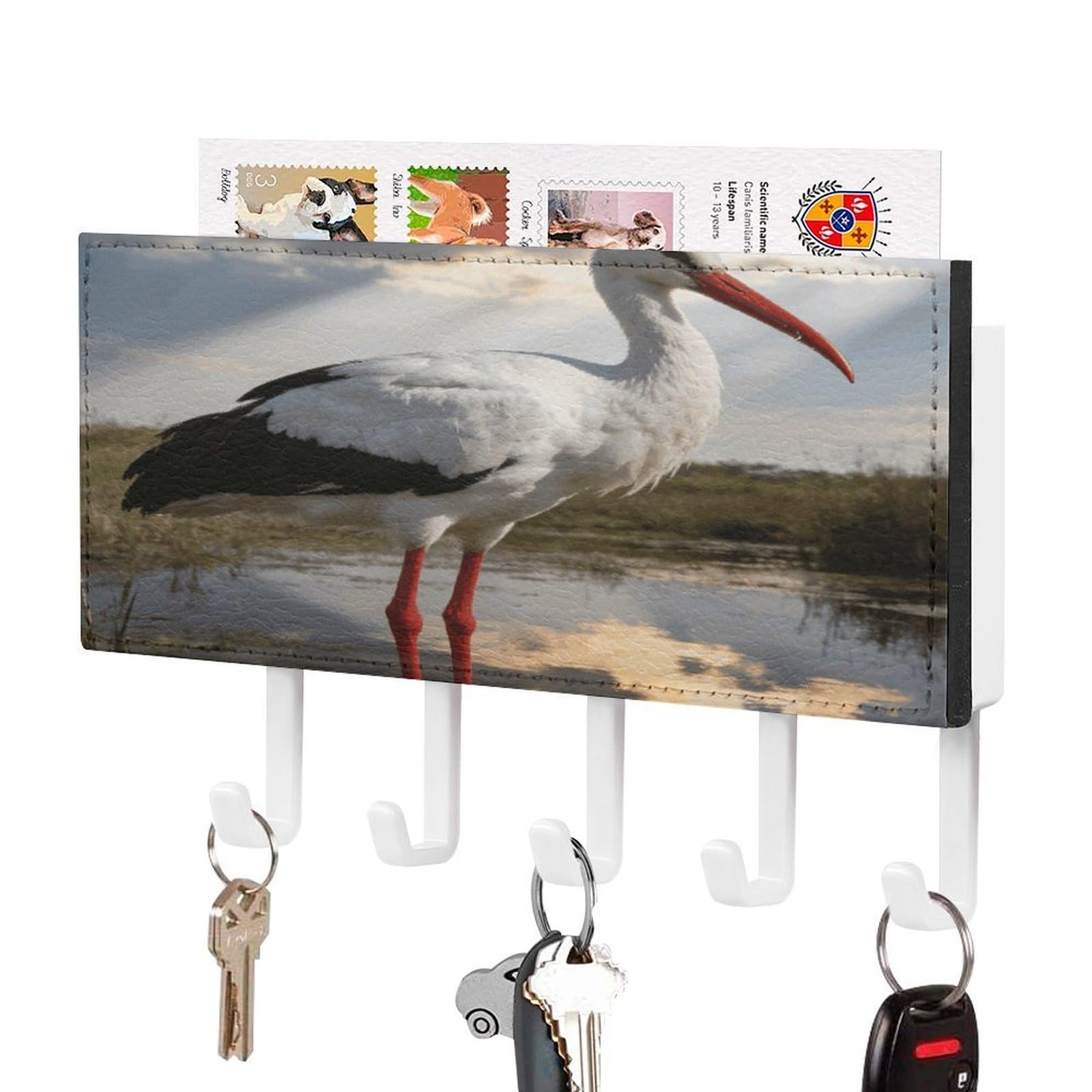 MUSM Stork Key Holder for Wall,Mail Organizer Wall Mount with 5 Hooks,Easy Installation Key Rack for Home Decor, Hallway, Entryway, Appartment