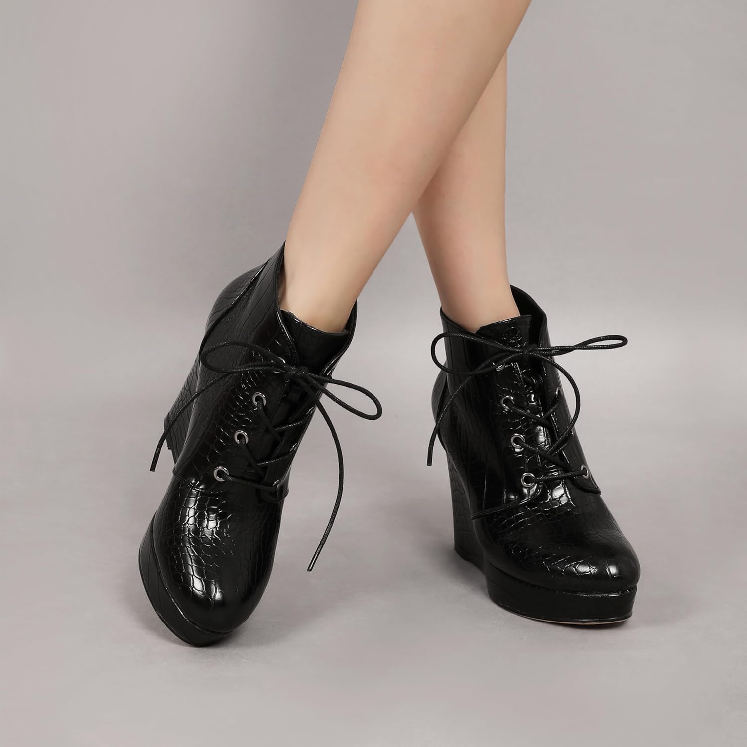 Wedge Ankle Boots Women's Platform Short Bootie Round Toe Lace up Wedge Heels Boots 4 Inch Warm Dress Boots for Party Evening Shoes