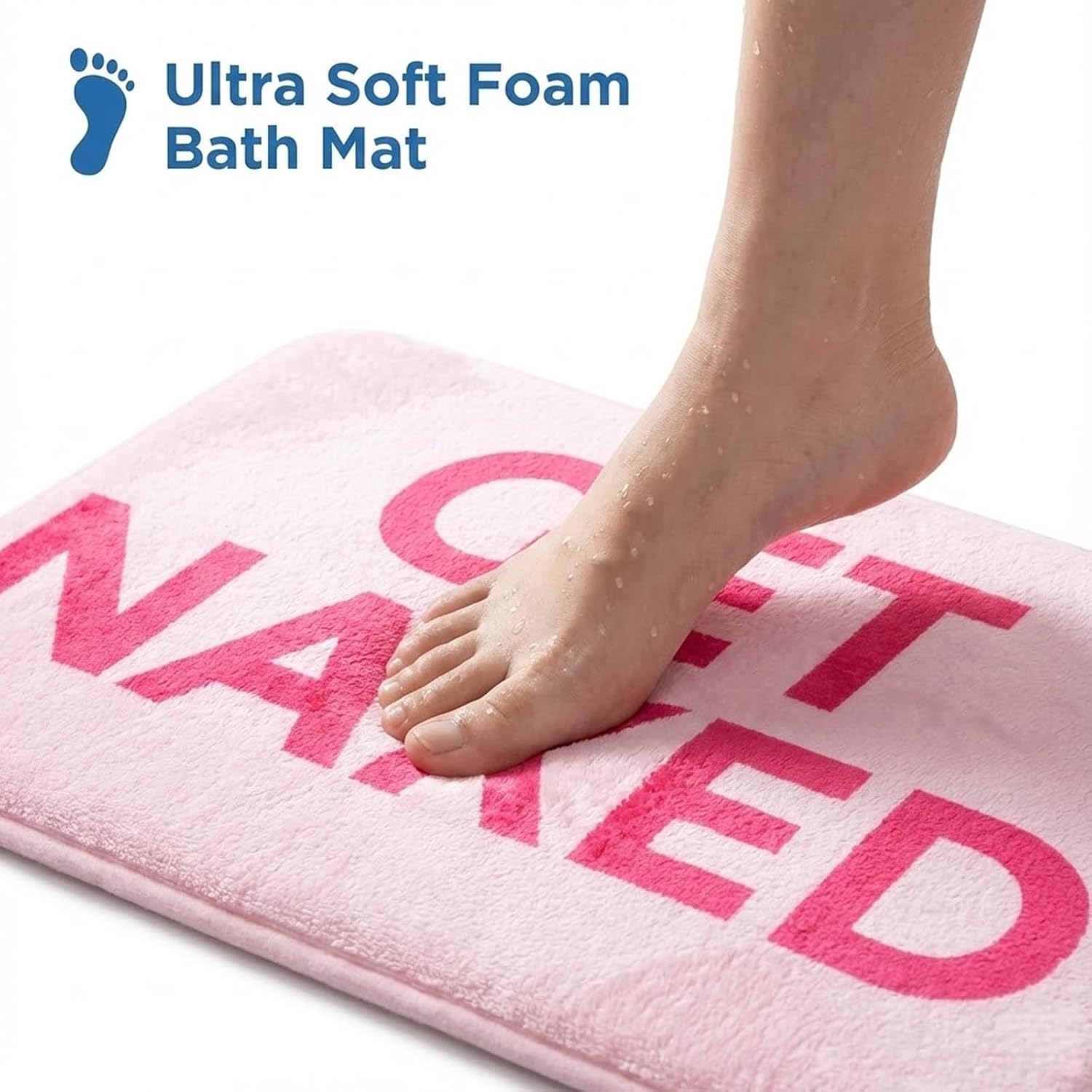 Pink Get Naked Memory Foam Runner Rug 17x47 Inch, Funny Bathroom Rugs, Cute Dorm, Apartment Decor, Soft Non Slip Absorbent Mats for Shower, Vanity