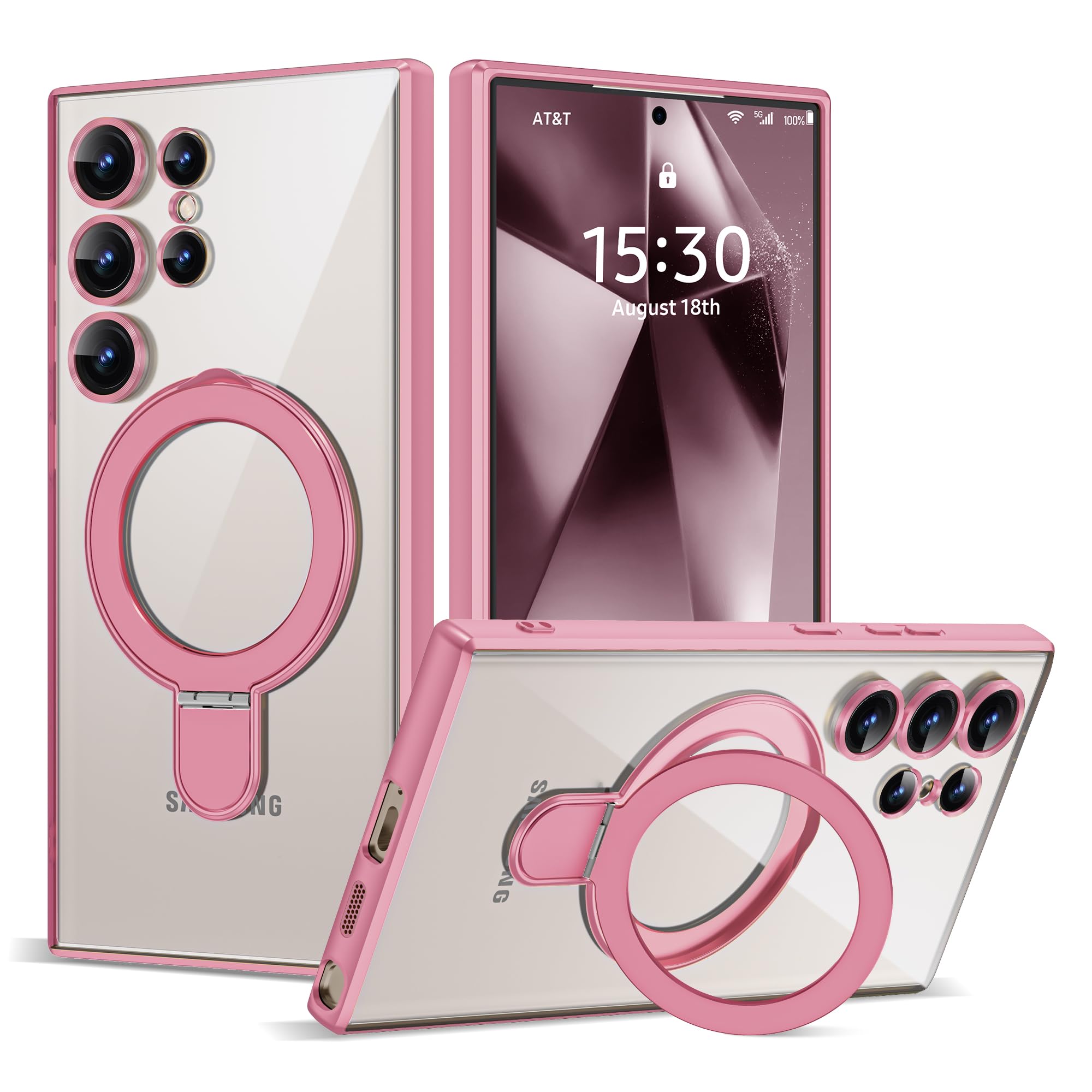 ETPESOK Compatible with Samsung Galaxy S24 Ultra Case with Magnetic Ring Stand [Compatible with Mag-Safe] [Full Camera Lens Protector] Plating Clear