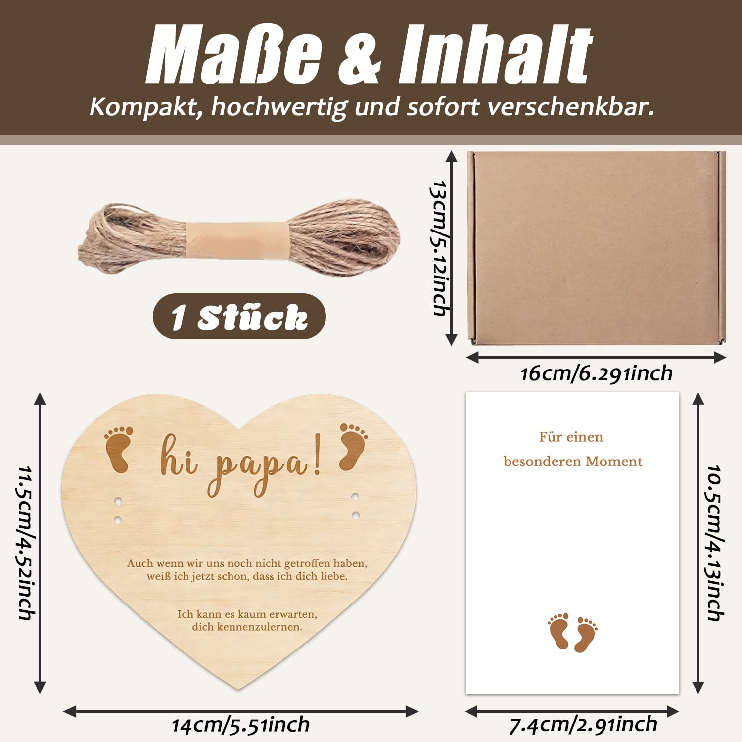 GROVBLE Pregnancy Announcement Gift Set for Dad - Du wirst Papa Surprise with Wooden Sign, Card, Rope & Box - Baby Announcement - Image 2