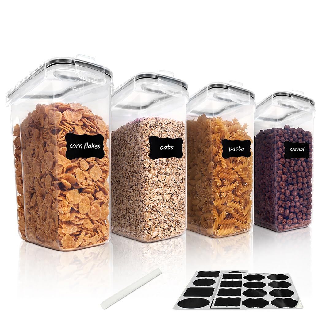 Recipientes de almacenamiento de alimentos para harina, cereales, herméticos, sellados, transparentes, gran capacidad, juego de 4 unidades
