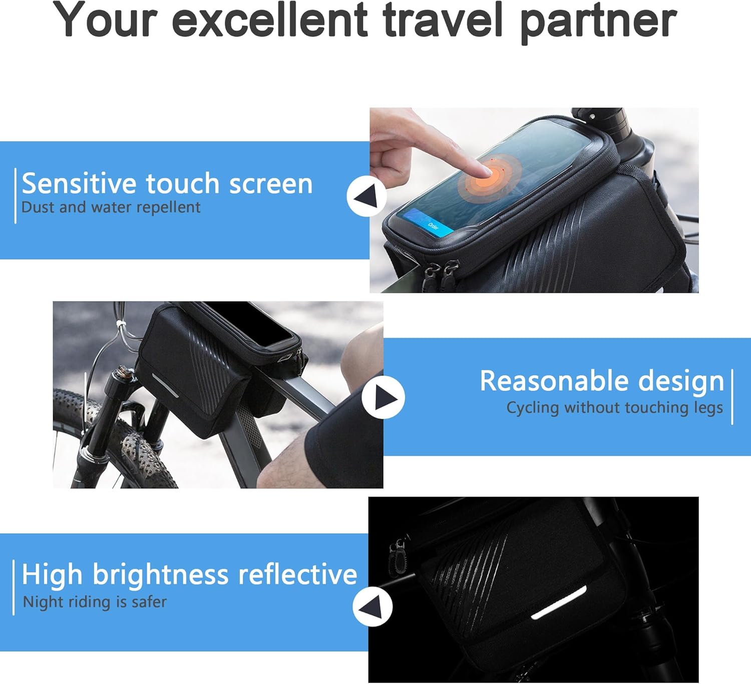 REVXON Bike Frame Bag for Lectric XP Lite – Rainproof & Shockproof Phone Pouch with Rain Cover, Bike Phone Mount, Universal Fit for MTB, Road & Commuter Bikes