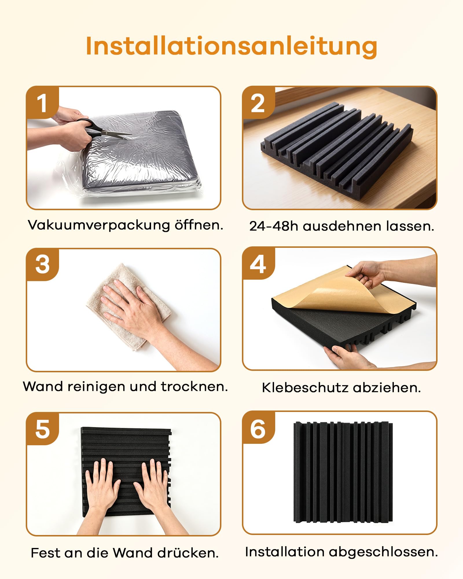 36 Stück Akustikschaumstoff Selbstklebend, Schwarz Gerillte Akustikpaneele 30 x 30 x 5 cm, Hohe Dichte Wandpaneele für Schalldämmung, Schallschutzplatten für Gaming Zimmer und Büro