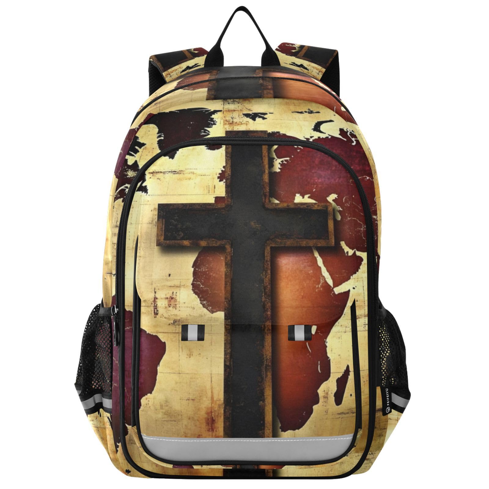 ZRYSMY Laptop Backpack Purse Cross World Map for Women Men Travel Daypack Casual Shoulder Bag Book Bag Cute Cool Funny Backpack with Compartment &