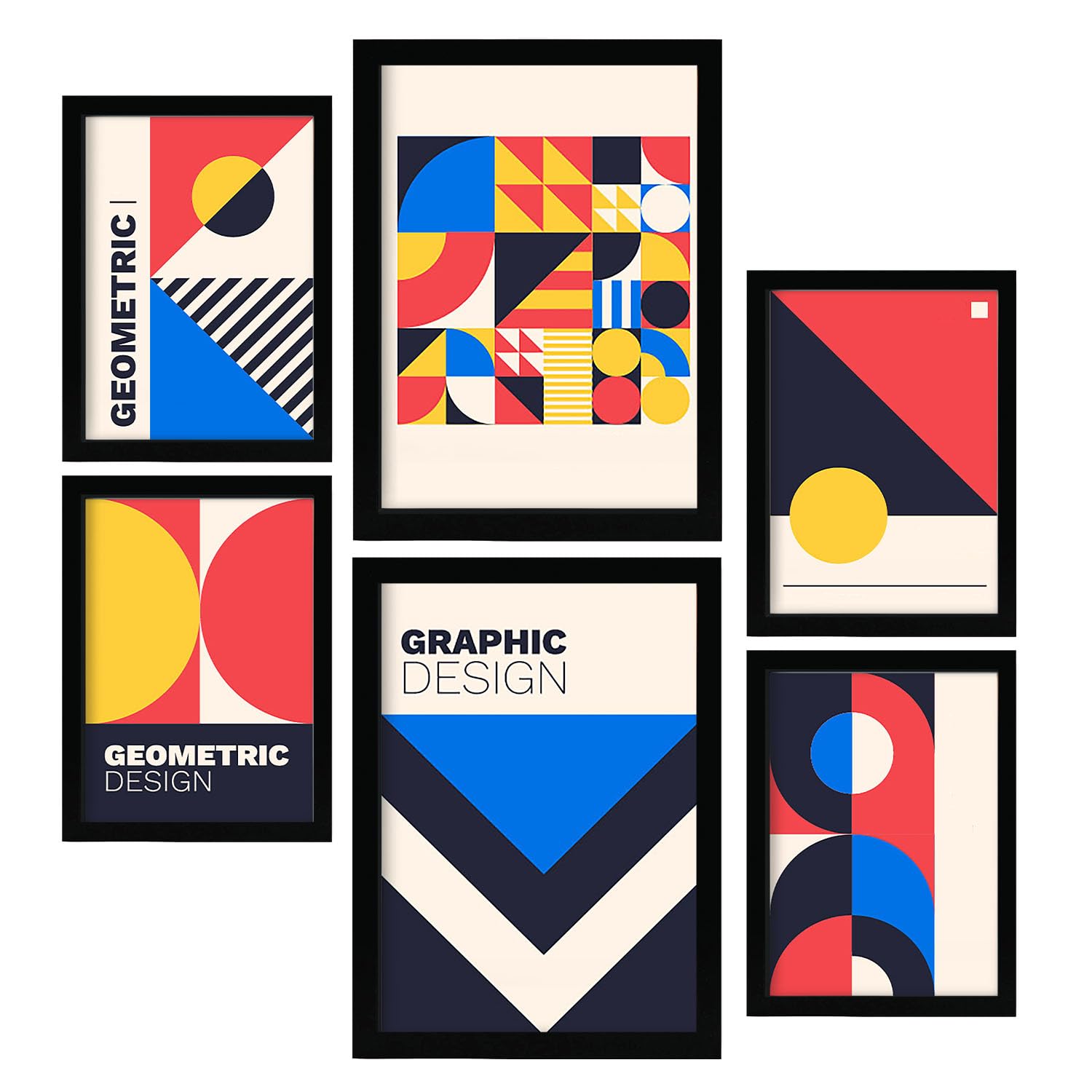 Nacnic Set of 6 Prints in Bauhaus Style 1. Geometric design collection Prints. Aesthetic Decorative Printss for your living room bedroom