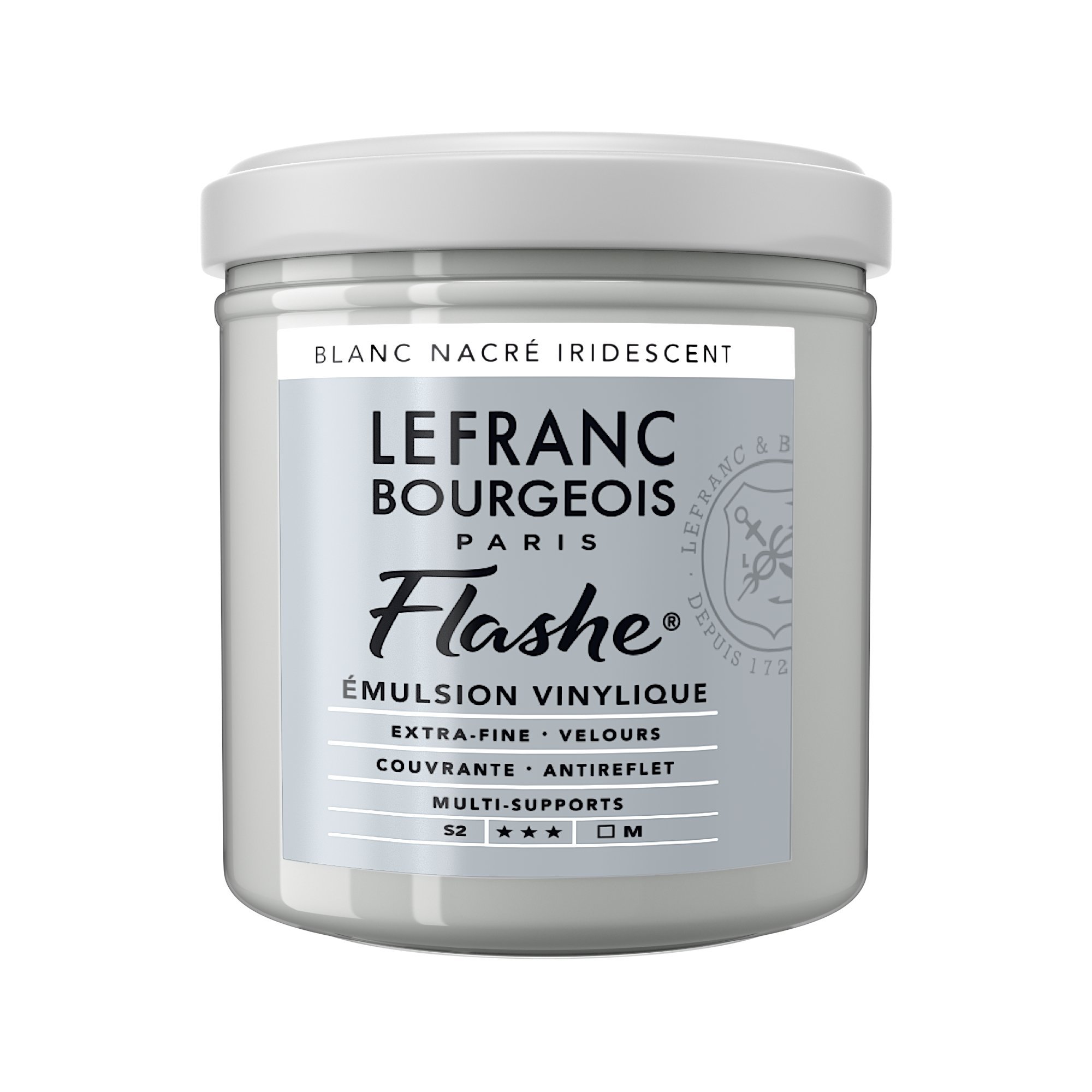 Lefranc Bourgeois Flashe, Extra-Fine Acrylic Vinyl Emulsion, Artists Quality, Pearl White Iridescent, 125ml Pot