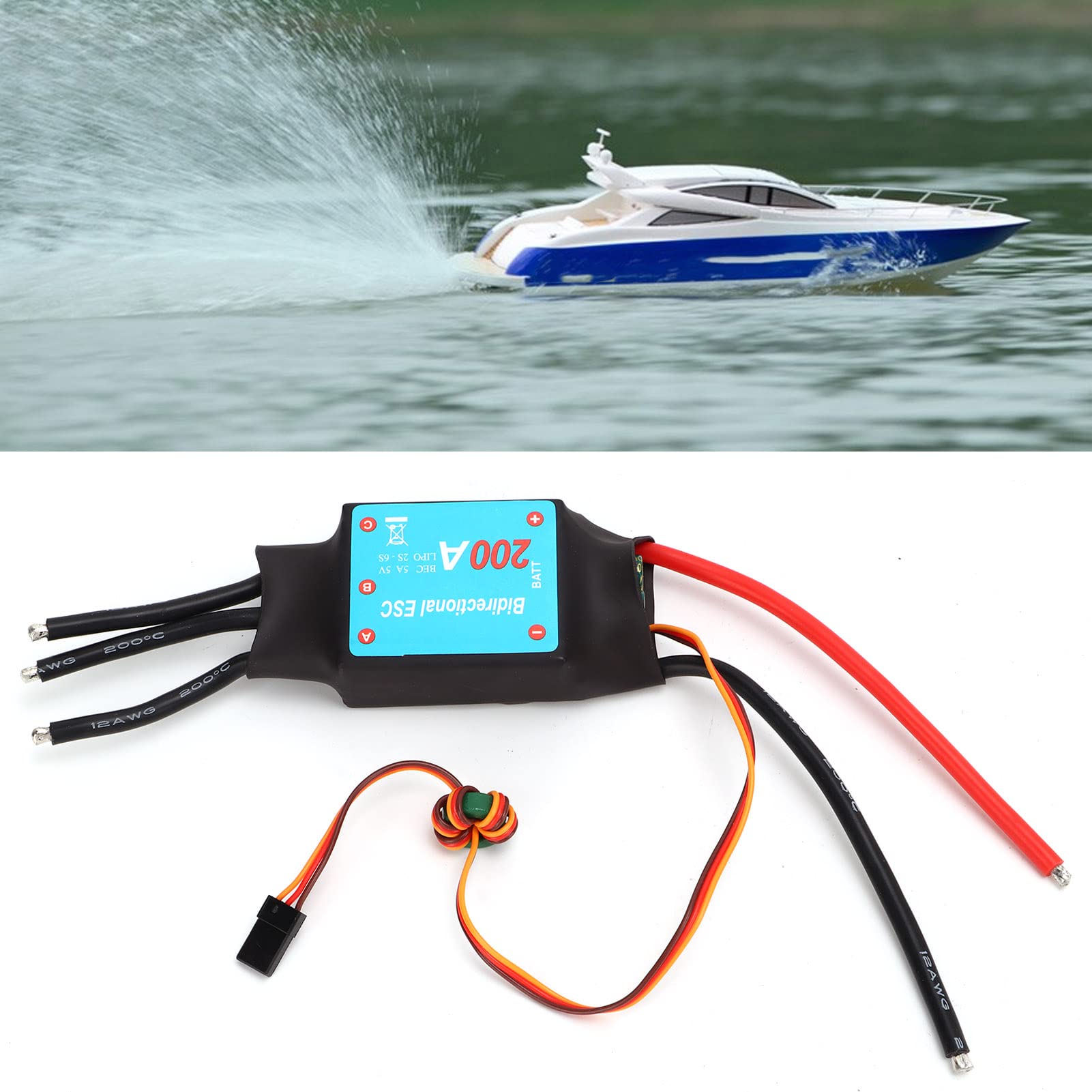 Bnineteenteam ESC Brushless, Regolatore di velocità ESC Brushless RC 200A, ESC Raffreddato Ad Acqua a Due Vie per Barche Subacquea NeroFlauta, Flauta
