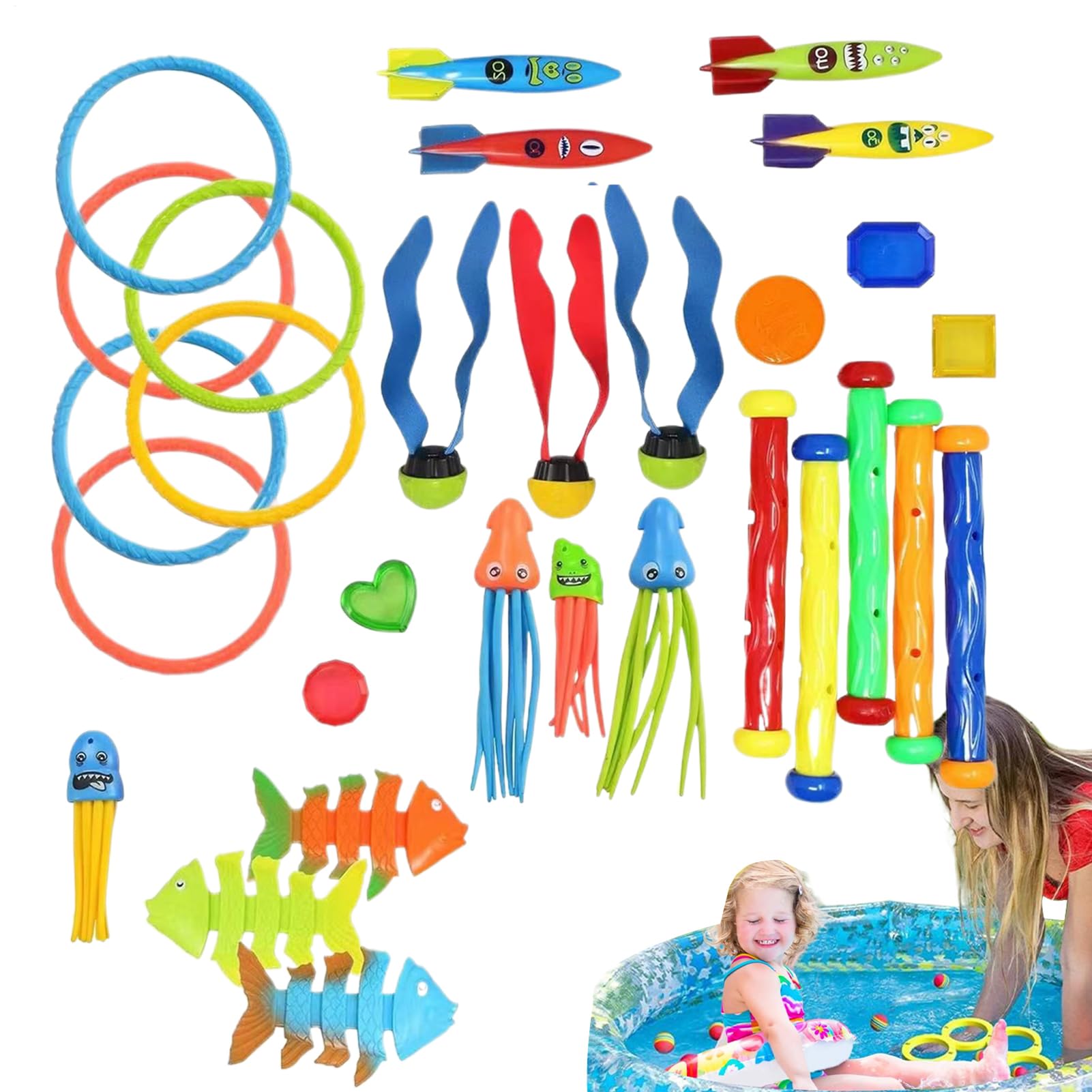 Pool-Tauchspielzeug Set Tragbares, Buntes Und Interaktives Für Kinder Von 3 | Kinder Unterwasser-Spielset Multifunktionales Buntes Tragbares Interaktives Tauchpoolspielzeug-Set für ,