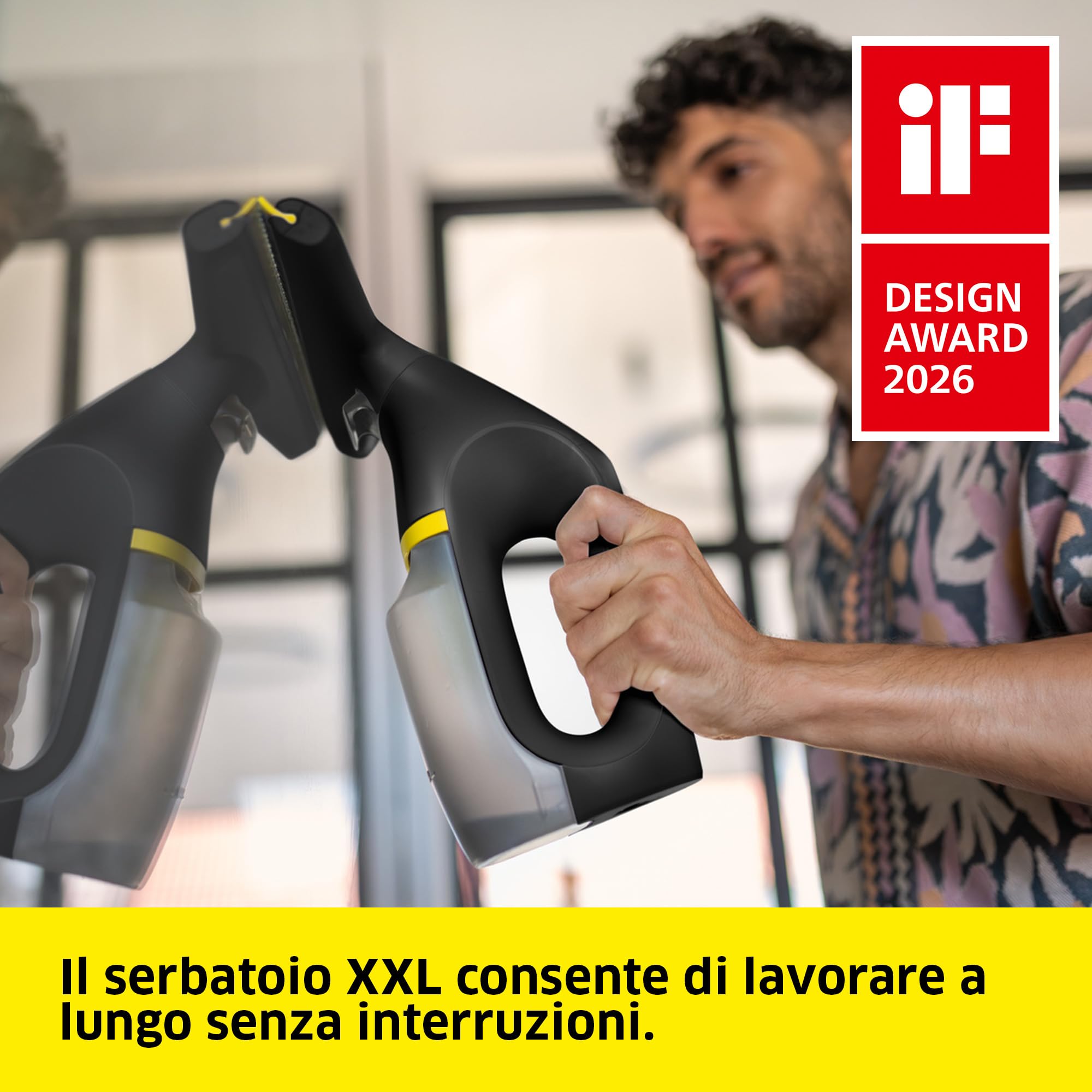 KÄRCHER lavavetri a batteria WV 3 Comfort Precision+ Black, autonomia: 35 min, serbatoio XXL: 200 ml, 2 labbra di aspirazione, flacone spray, gancio per doccia, 500 ml detergente per vetri