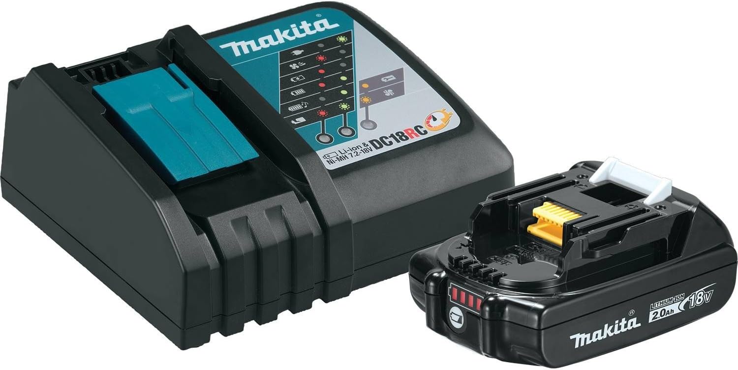 Makita BL1820BDC1 Compact Lithium-Ion Battery and Charger Starter Pack, 18V, Black, 2.0 Ah