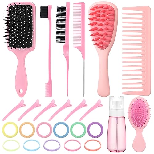 ProSuites Juego de 76 cepillos de pelo rosa para bebés y niñas, cepillo de cuero cabelludo con asa, cepillo desenredante para el cabello, botella de